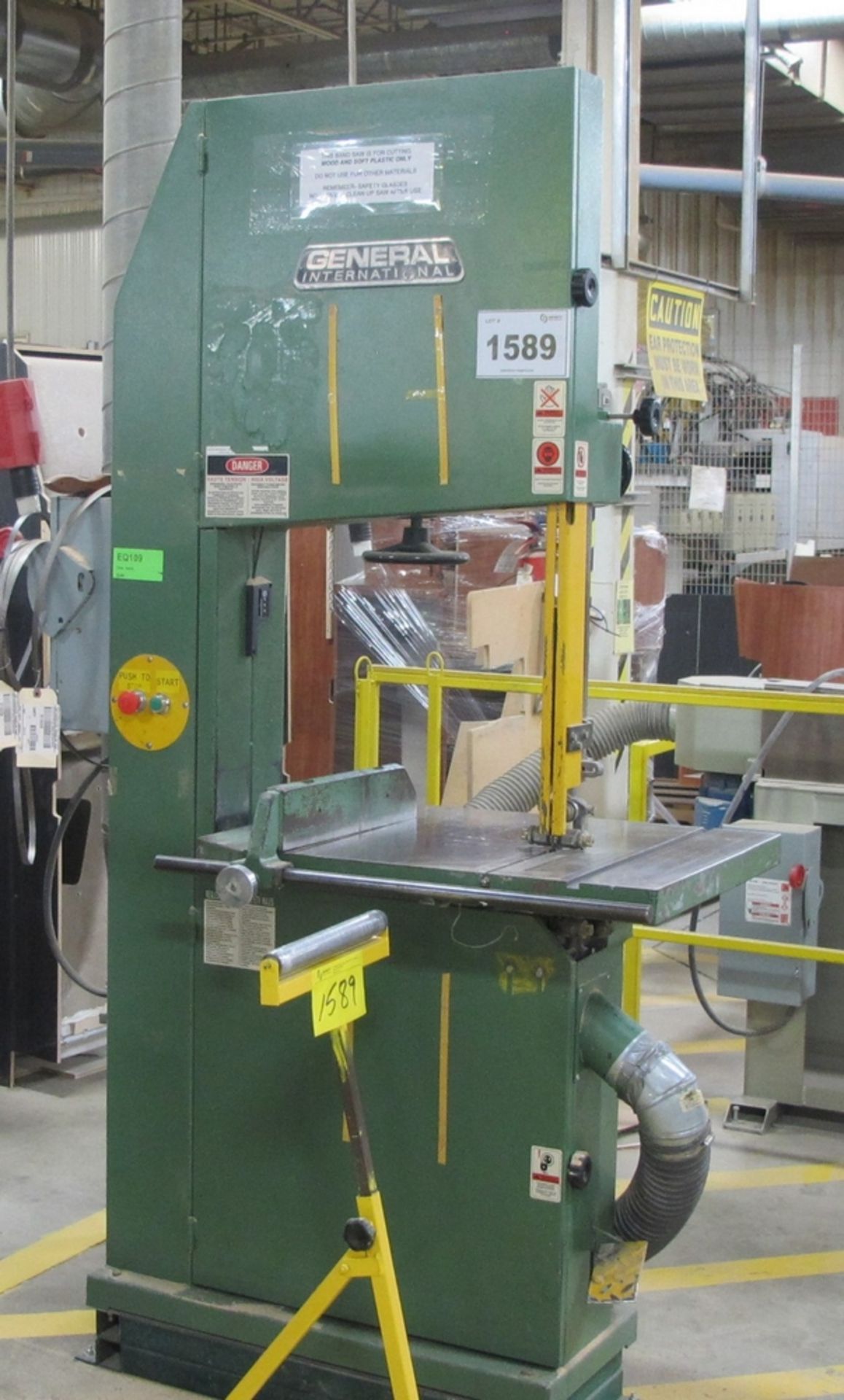 LOT OF GENERAL VERTICAL BANDSAW, MODEL 90-450MS, 3HP, 600 VOLT W/SPARE BLADES (100 SHIRLEY AVE