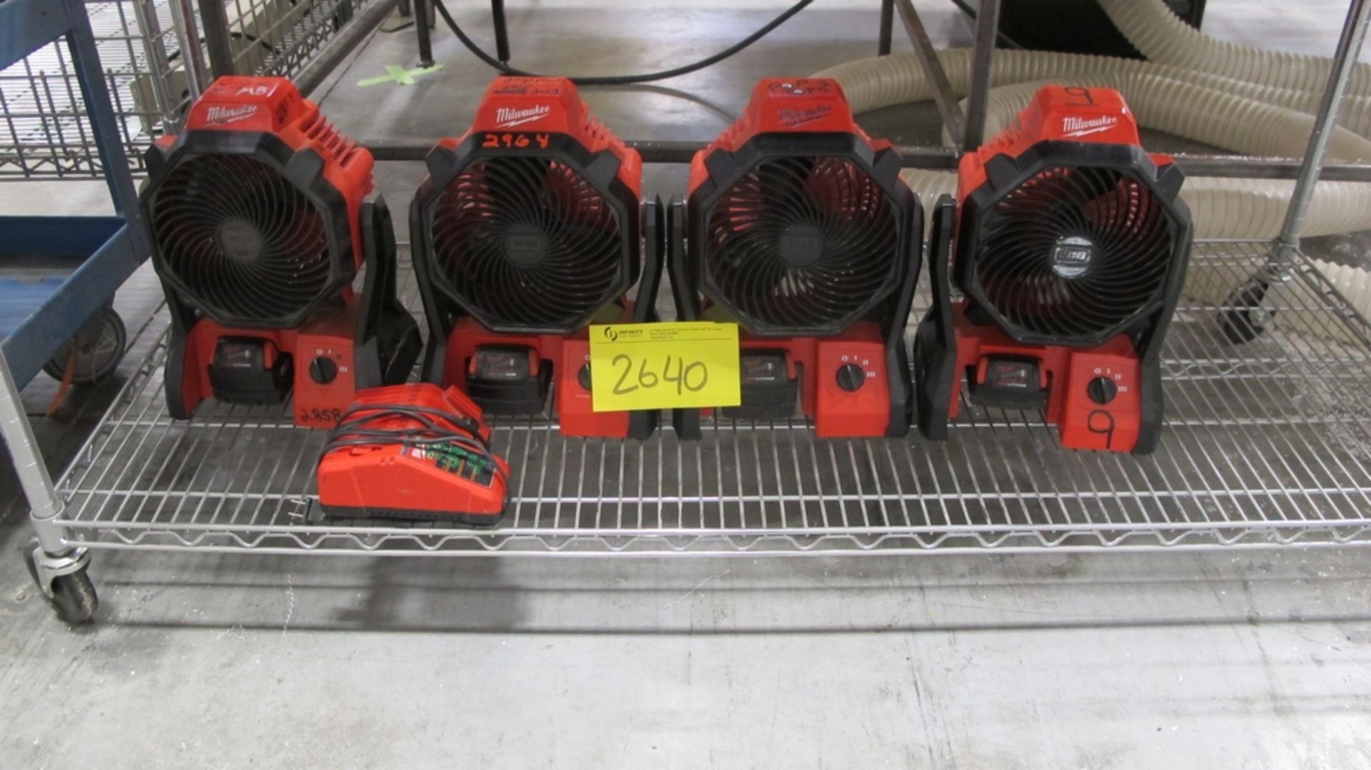 LOT OF 4 MILWAUKEE M18 PORTABLE FANS W/BATTERIES AND CHARGER (400 SOUTH GATE DRIVE GUELPH)