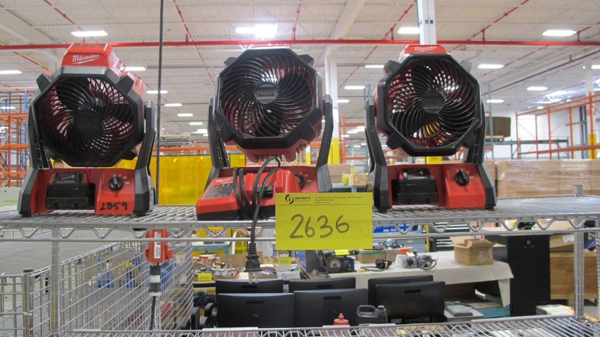 LOT OF 3 MILWAUKEE M18 PORTABLE FANS W/BATTERIES AND CHARGER (400 SOUTH GATE DRIVE GUELPH)