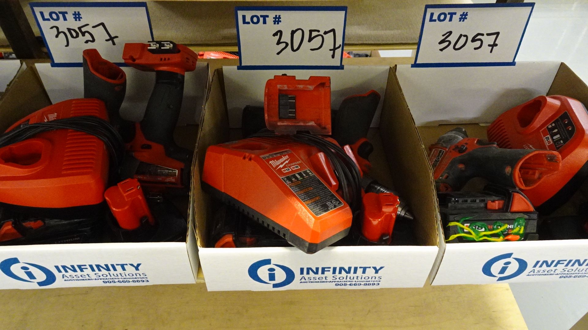 LOT ASST. MILWAUKEE 12V & 18V POWER TOOLS W/ BATTERIES AND CHARGERS (3 BOXES) (REUTER)