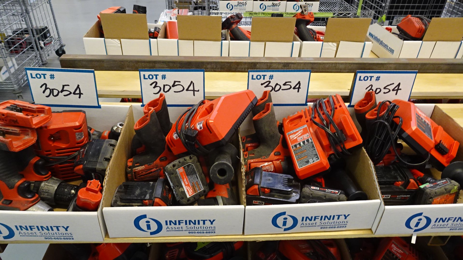 LOT ASST. MILWAUKEE 12V & 18V POWER TOOLS W/ BATTERIES AND CHARGERS (4 BOXES) (REUTER)