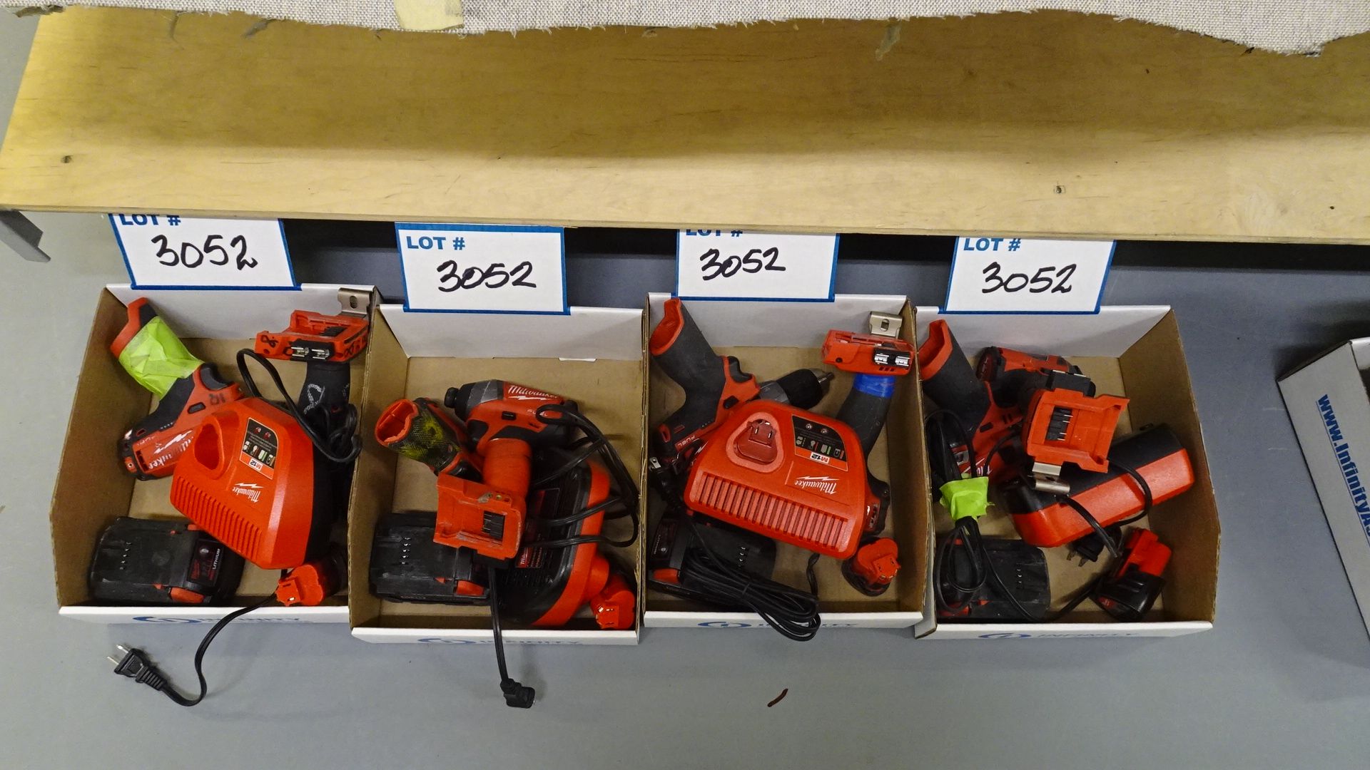 LOT ASST. MILWAUKEE 12V & 18V POWER TOOLS W/ BATTERIES AND CHARGERS (4 BOXES) (REUTER)