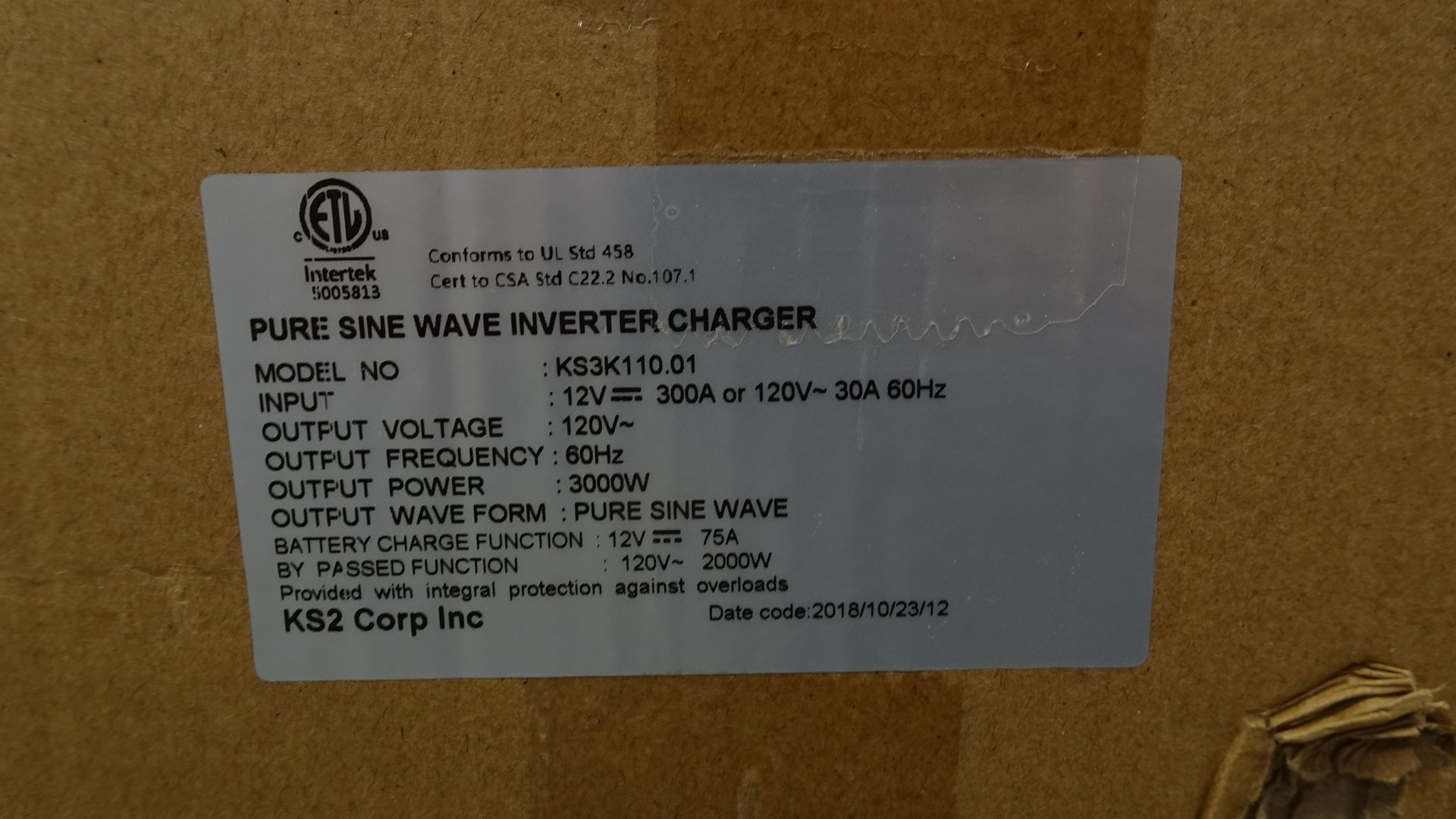 PURE SINEWAVE CHARGER INVERTER MODEL KS3K11001 (REUTER) - Image 2 of 2