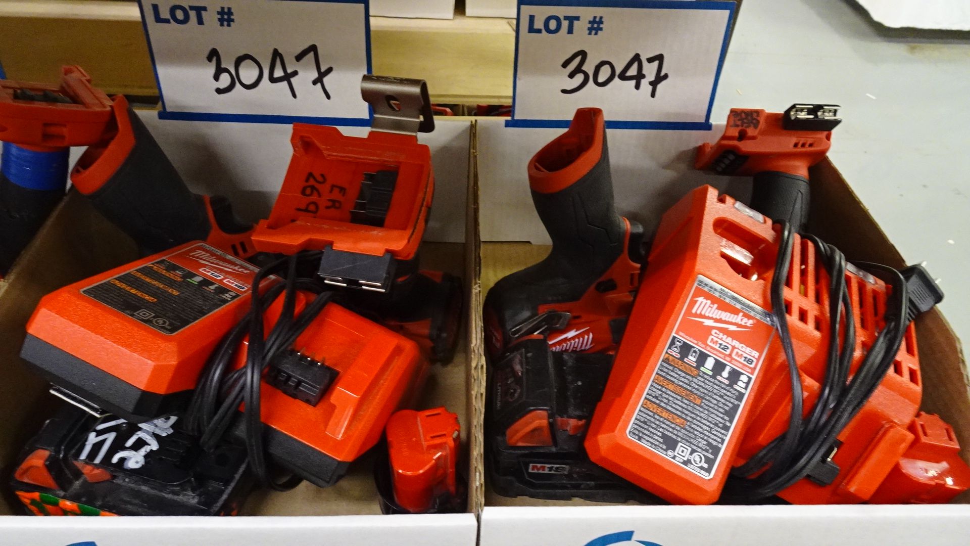 LOT ASST. MILWAUKEE 12V & 18V POWER TOOLS W/ BATTERIES AND CHARGERS (4 BOXES) (REUTER) - Image 2 of 3