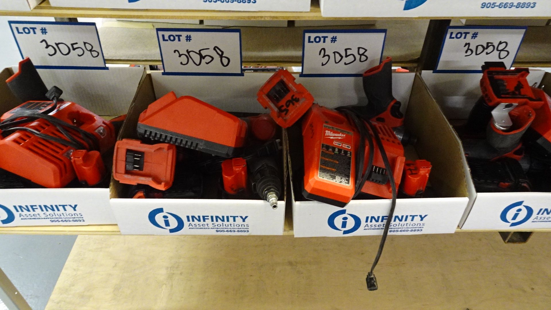 LOT ASST. MILWAUKEE 12V & 18V POWER TOOLS W/ BATTERIES AND CHARGERS (4 BOXES) (REUTER)