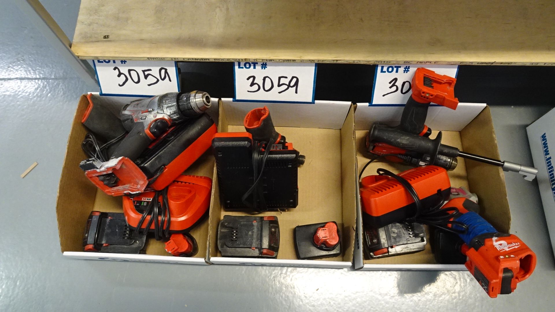 LOT ASST. MILWAUKEE 12V & 18V POWER TOOLS W/ BATTERIES AND CHARGERS (3 BOXES) (REUTER)