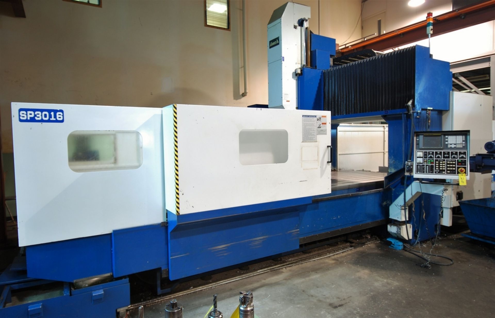 2001 AWEA SP3016 CNC BRIDGE TYPE VERTICAL MACHINING CENTER, 6,000 RPM, 59" X 128" TABLE, 63" BETWEEN - Image 2 of 16