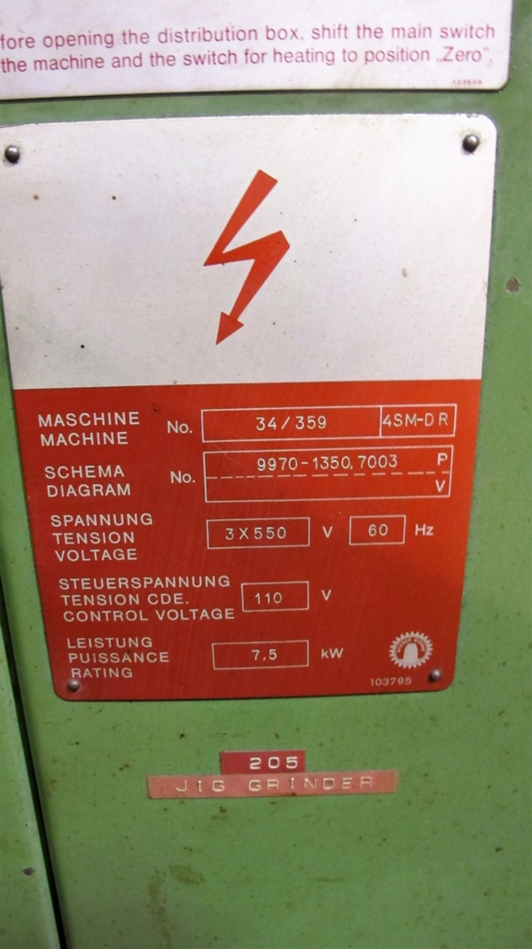 HAUSER 4SM JIG GRINDER, S/N 136, HEIDENHAIN 2-AXIS DRO, 23" X 13" TABLE, ELECTRICAL PANELS W/ - Image 9 of 15