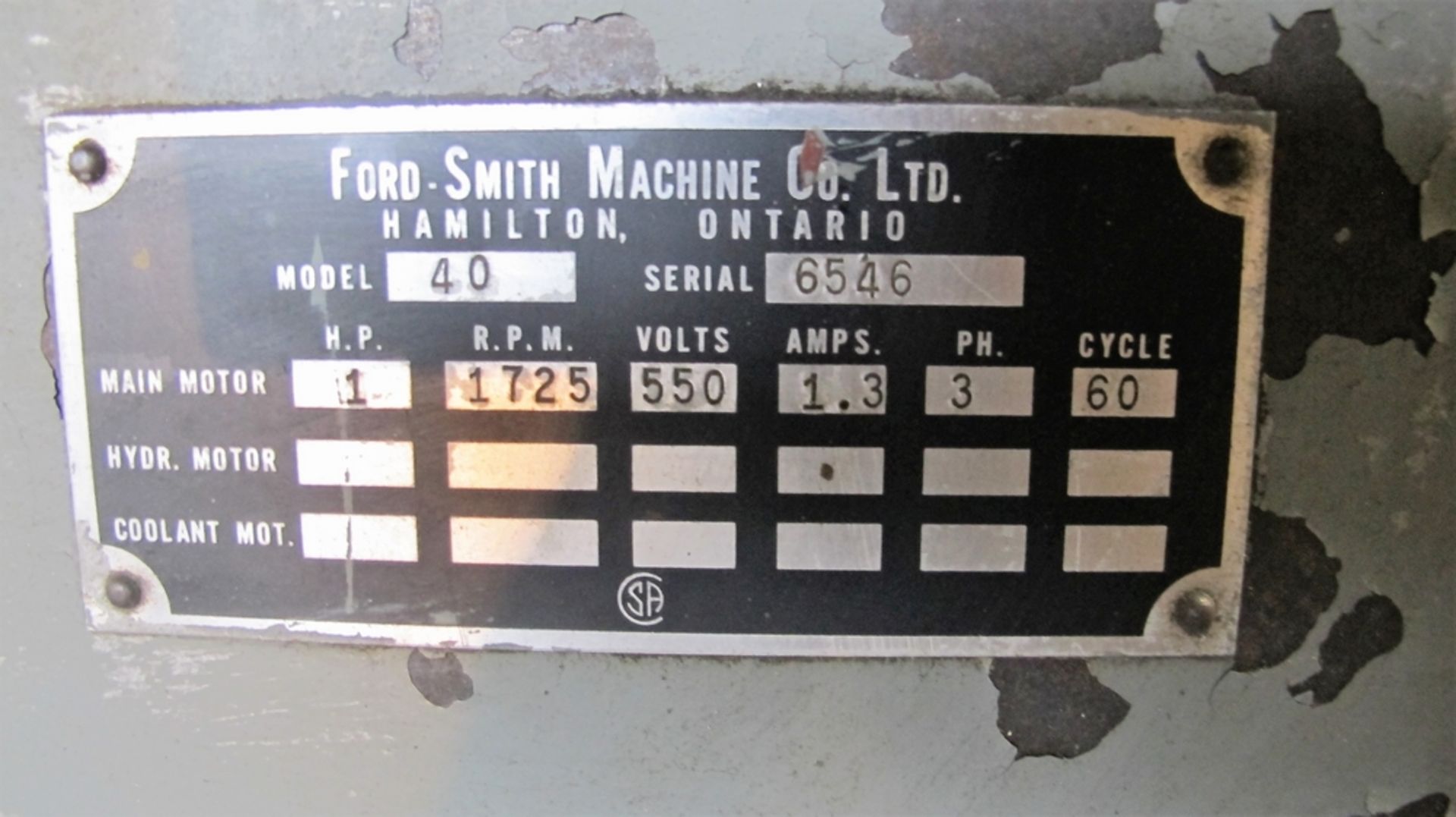 FORD-SMITH MODEL 40 DUAL PEDESTAL GRINDER, 1HP, 1,725 RPM, S/N 6546 - Image 2 of 2