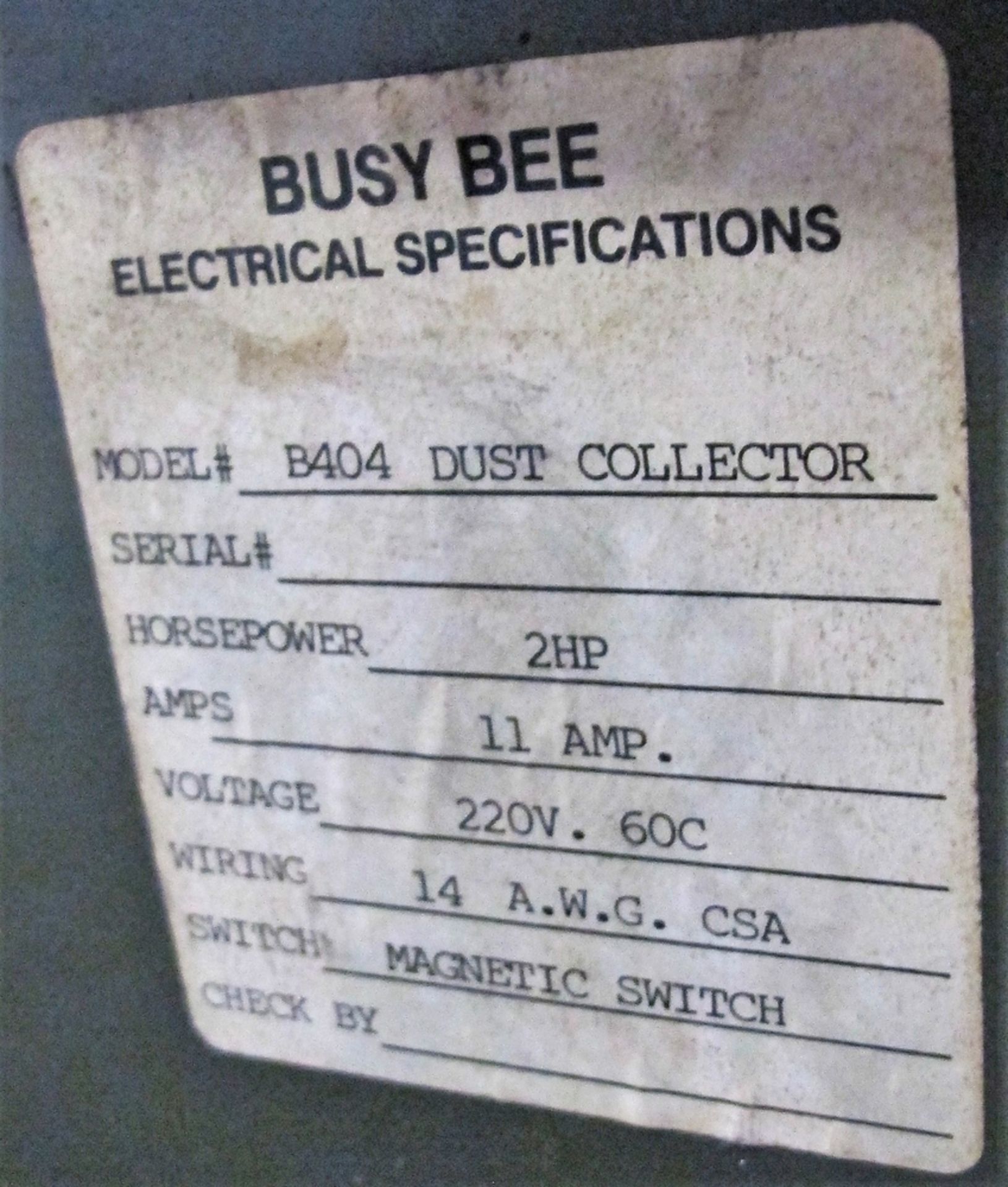 BUSY BEE 2HP DUST COLLECTOR, MODEL B404 - Image 5 of 5