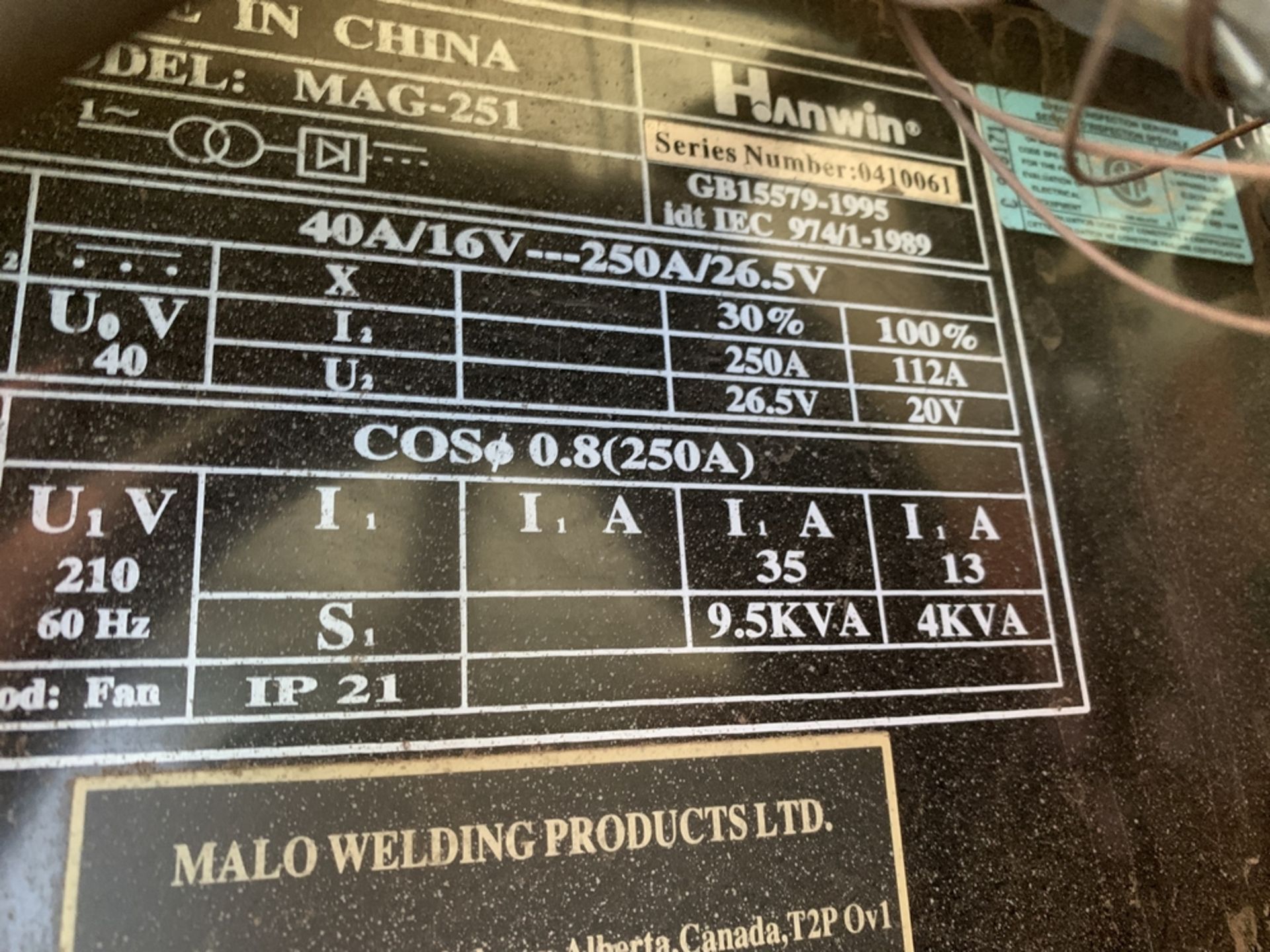 HANWIN MAG-251 welder s/n 410061 - Image 2 of 2