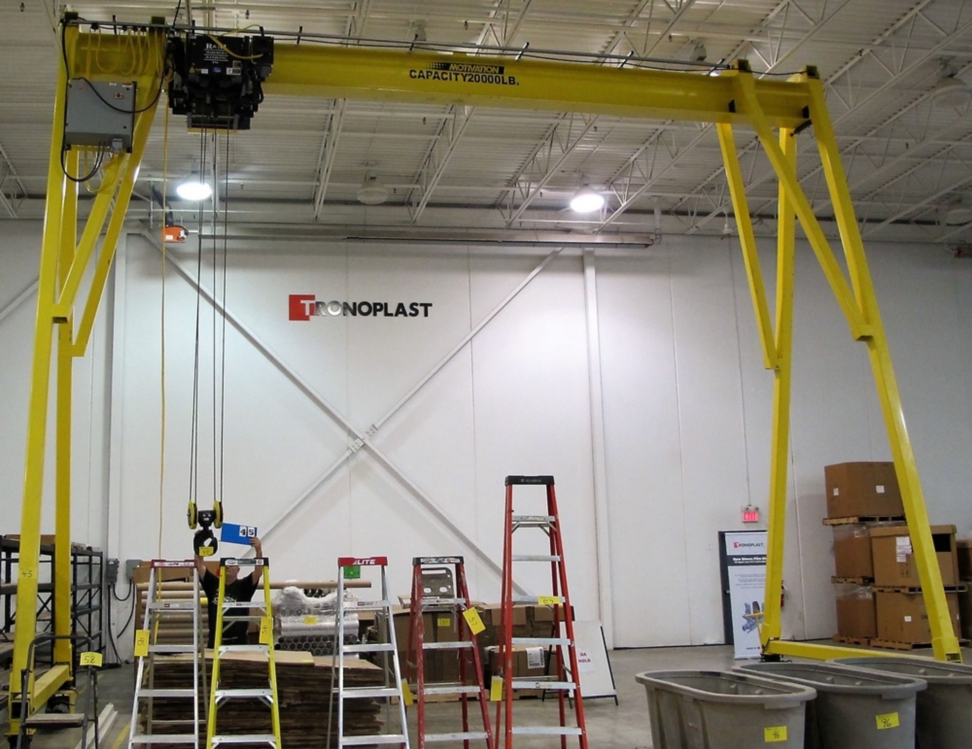 MOTIVATION 20,000 LB CAP PORTABLE GANTRY SYSTEM W/APPROX 220' BUSSBAR, MOTORIZED WHEELS, 30'L X 24'T