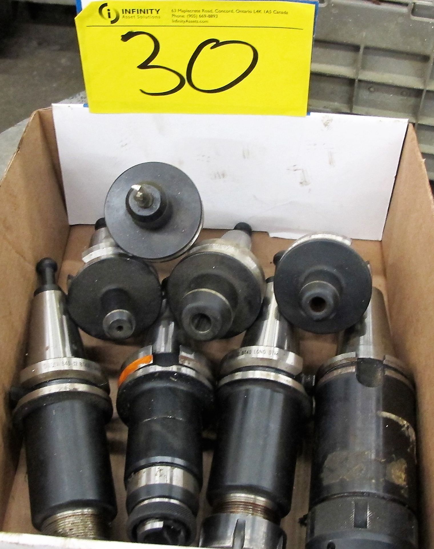 LOT OF 8 BT40 TOOL HOLDERS W/ATTACHMENTS