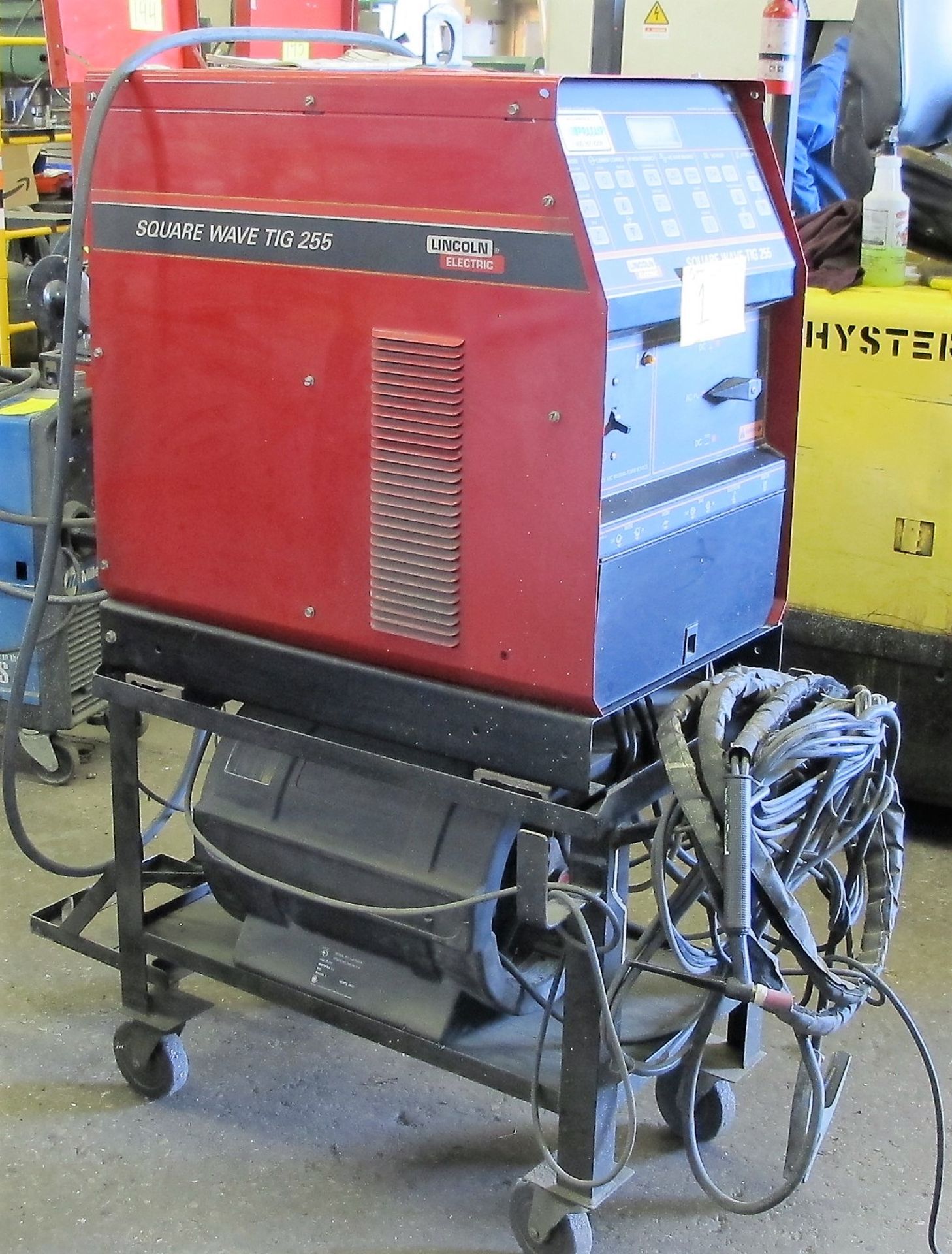 LINCOLN ELECTRIC SQUARE WAVE TIG 255 WELDER W/LA105939 COOLING SYSTEM, CART AND CABLES - Image 2 of 4