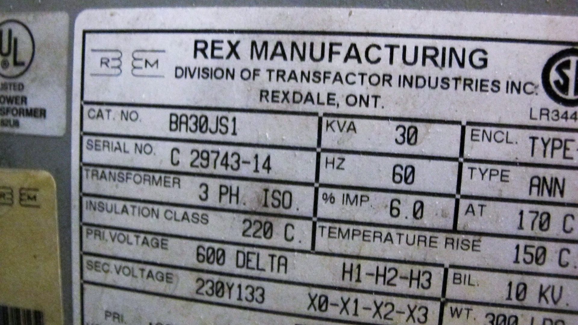 REX MANUFACTURING 30KVA TRANSFORMER - Image 2 of 2