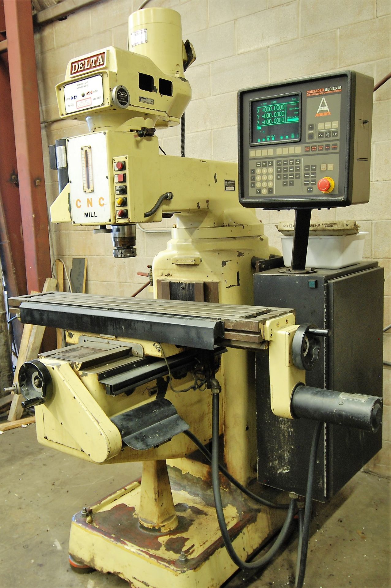 DELTA CNC VERTICAL MILLING MACHINE, ANILAM CRUSADER SERIES M CNC CONTROL, 10” x 52” TABLE, 3,600 - Image 2 of 7