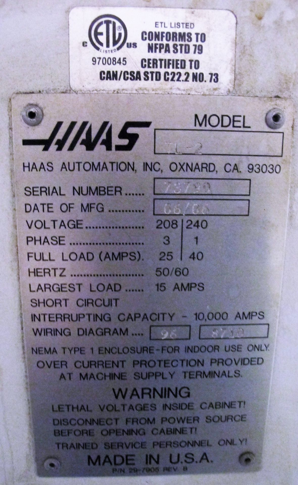 2006 HAAS TL-2 CNC LATHE, S/N 73790, 3” BORE, 10” 3-JAW CHUCK, TAILSTOCK - Image 9 of 12