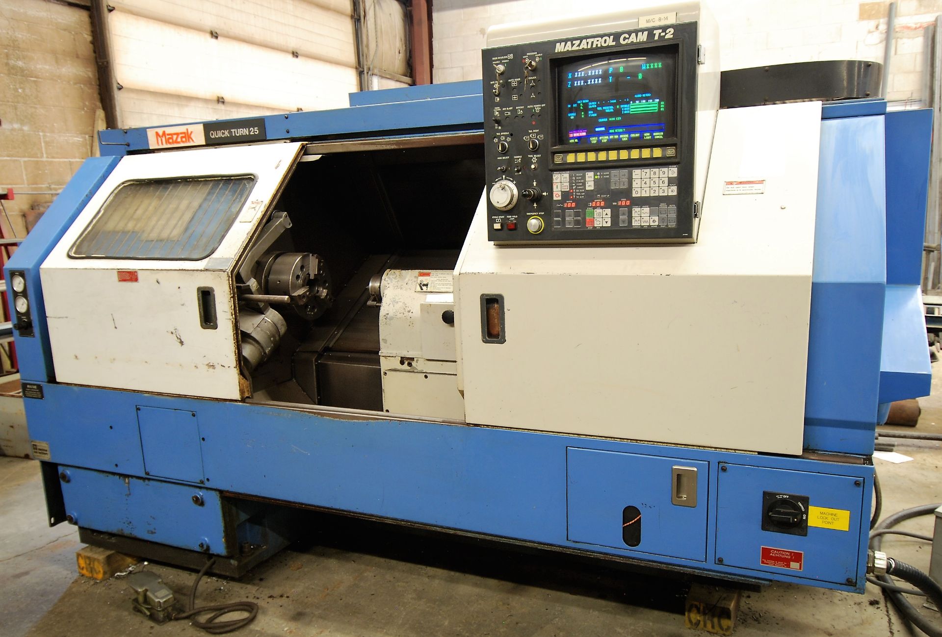 MAZAK QUICK TURN 25 QT25UNIV CNC LATHE, S/N 73296, MAZATROL CAM T-2 CNC CONTROL, 10” 3-JAW CHUCK,