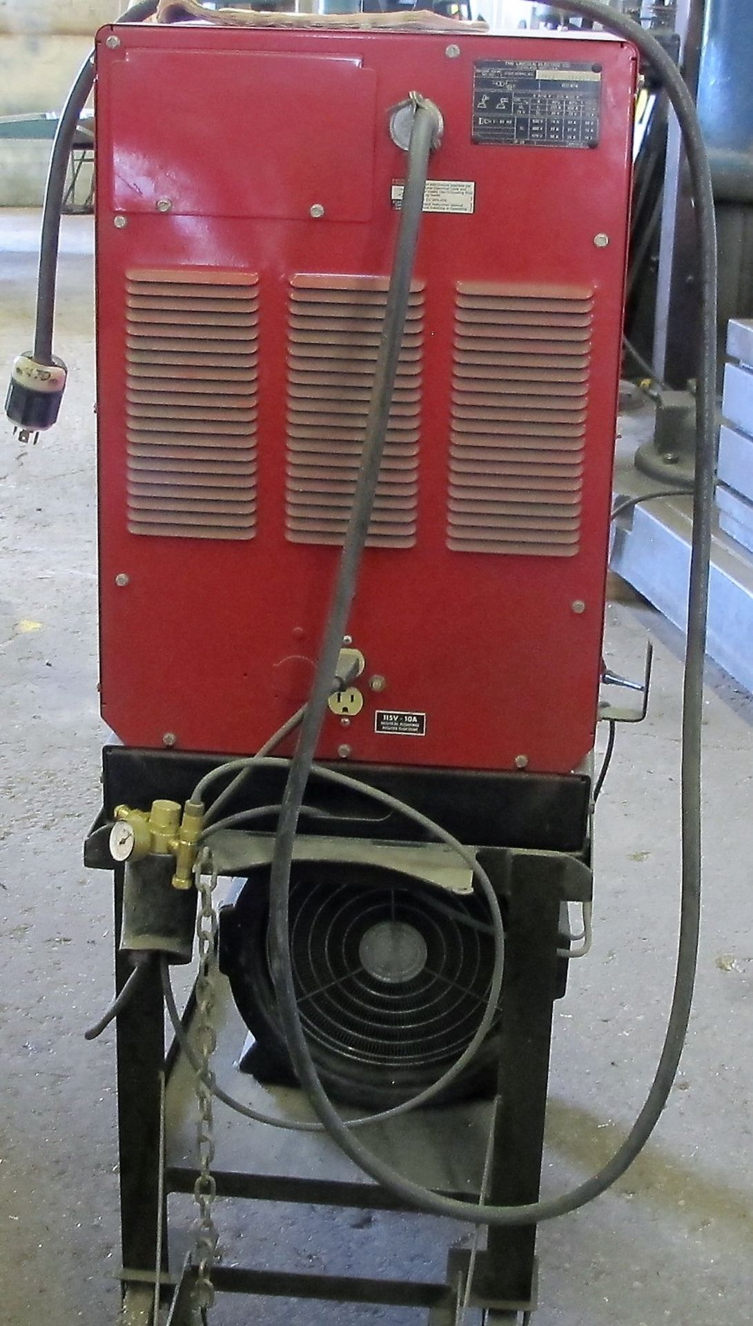 LINCOLN ELECTRIC SQUARE WAVE TIG 255 WELDER W/LA105939 COOLING SYSTEM, CART AND CABLES - Image 3 of 4