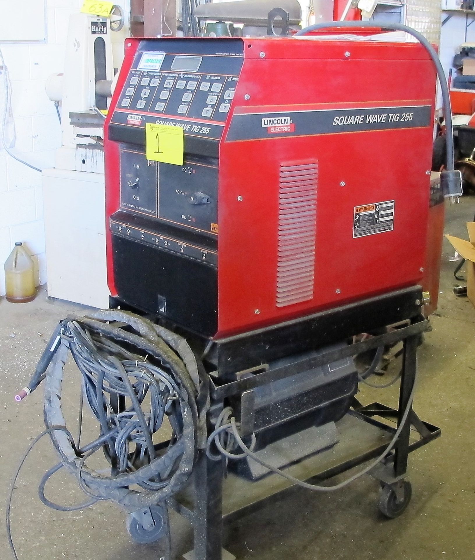 LINCOLN ELECTRIC SQUARE WAVE TIG 255 WELDER W/LA105939 COOLING SYSTEM, CART AND CABLES - Image 4 of 4
