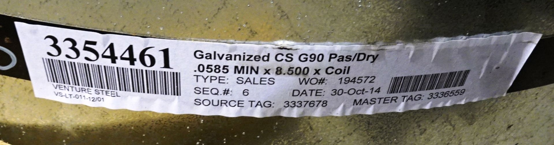 9" Wide x 7" Thick Roll of Galvanized CS G90 Pas/Dry - Image 2 of 2