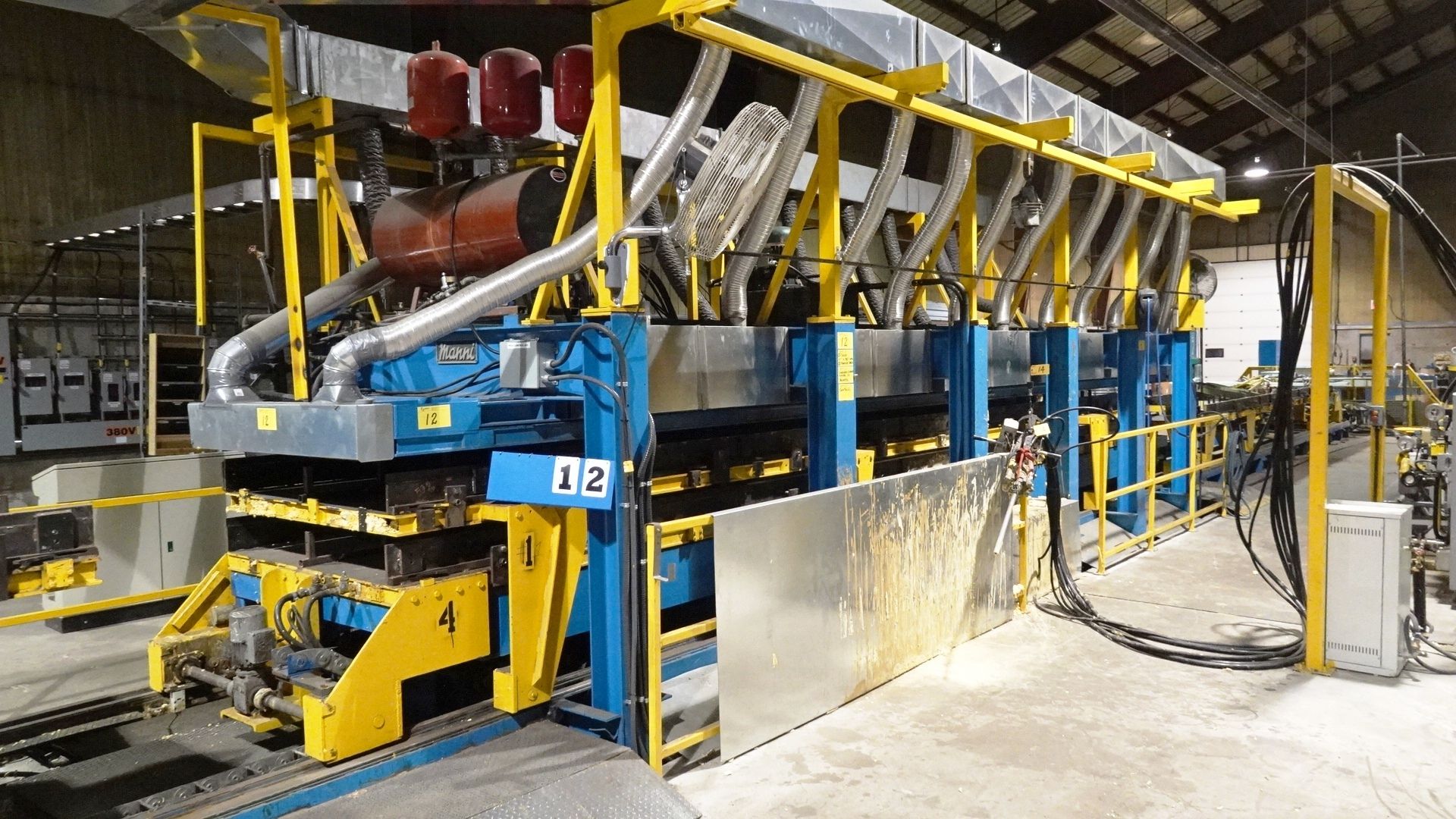 Manni 51" x 30' Long (2) Decks Panel Press, Pit Mounted, (2) Transfer Tables, Overhead Exhaust