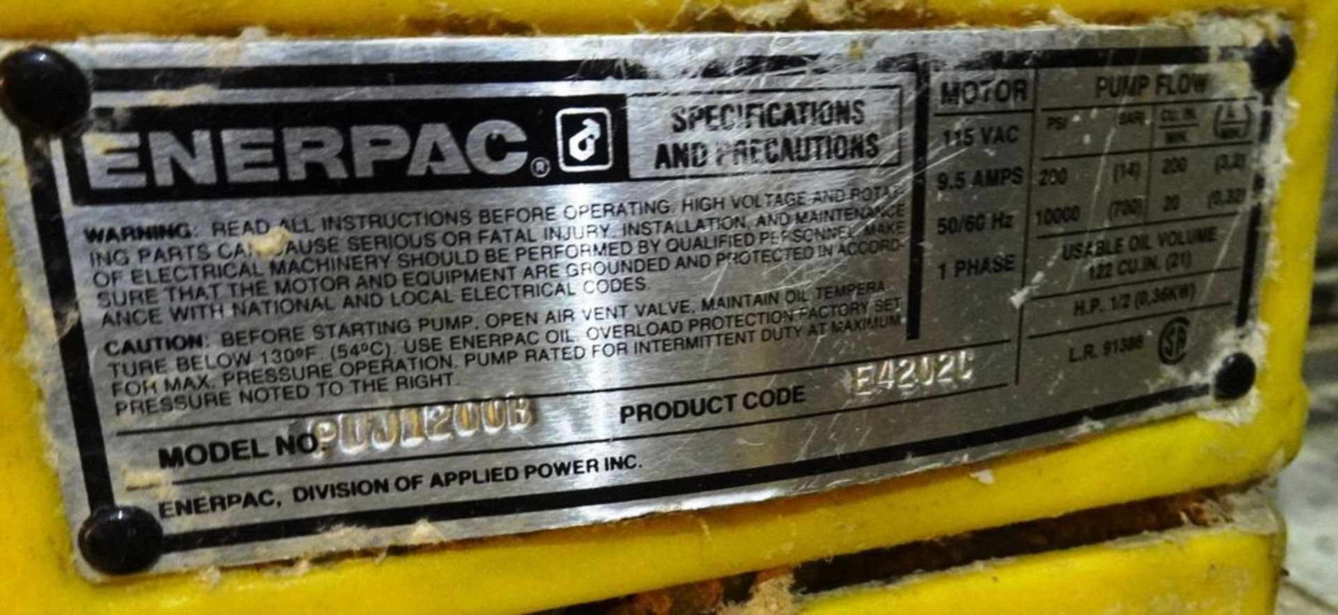 ENERPAC PORTABLE HYDRAULIC PUMP - Image 2 of 2