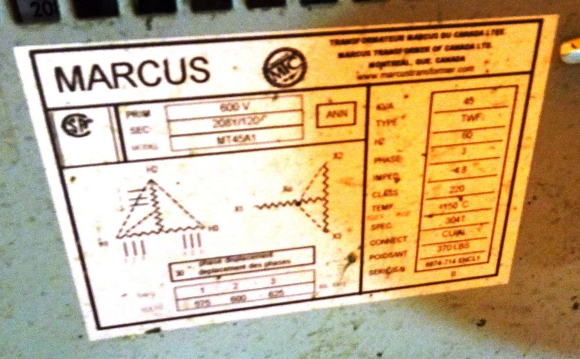 PORTABLE SUBSTATION: MARCUS 45 KVA, 600 V/120 TRANSFORMER MOUNTED ON-CART, C/W PLUG-INS - Image 3 of 4