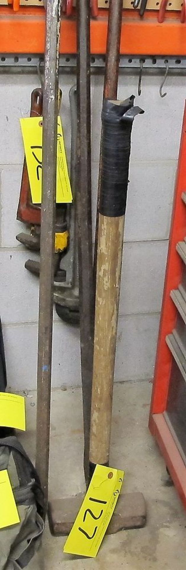 LOT SLEDGE HAMMER AND PRY BARS