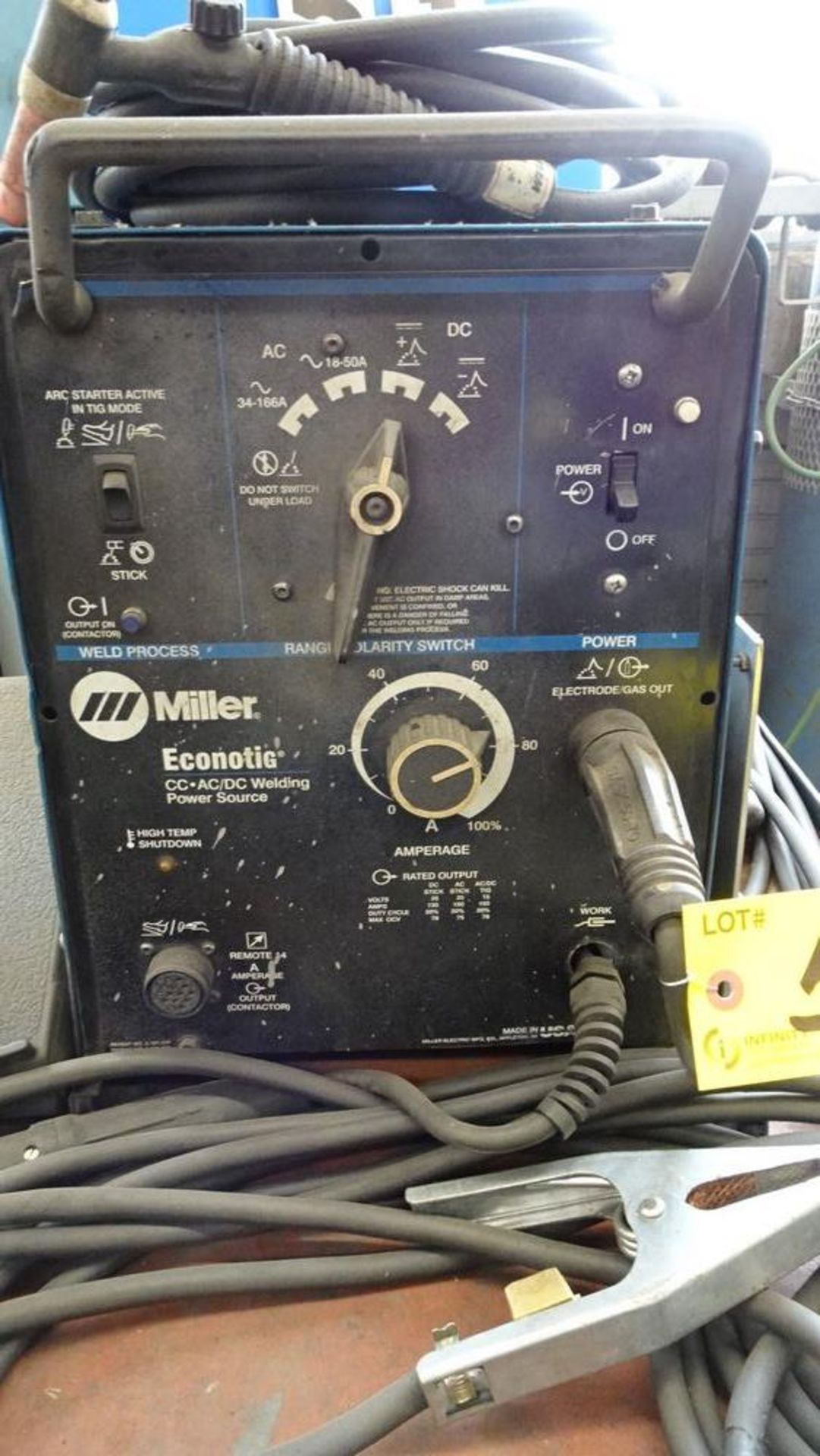 MILLER ECONOTIG WELDER, 1/60/230V, C/W LEADS, GROUND CABLE & CART, S/N 903367 - Image 2 of 4