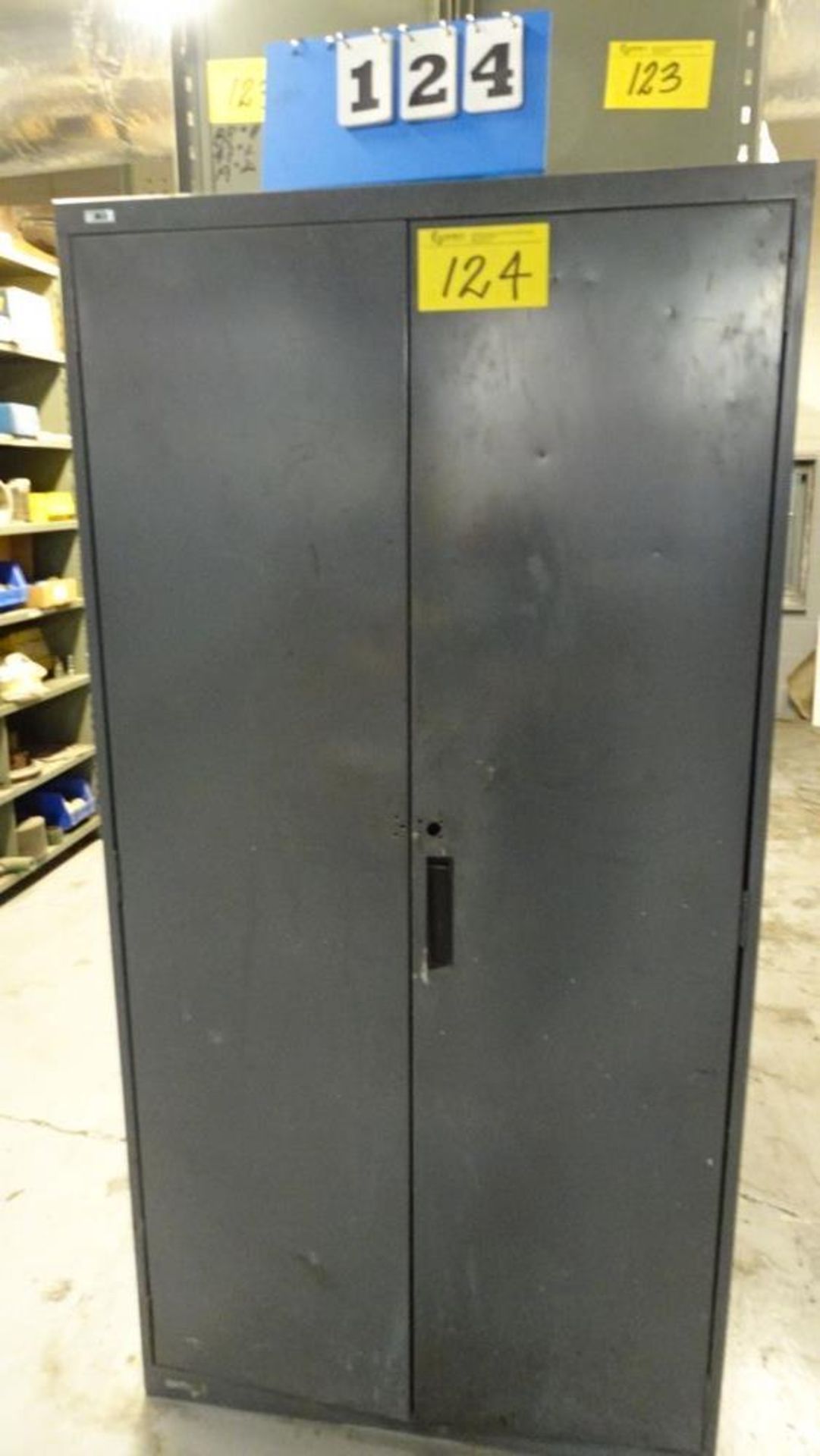 TWO DOOR STORAGE CABINET C/W ASSORTED CONTENTS (RIGGER FEE $25) - Image 5 of 5