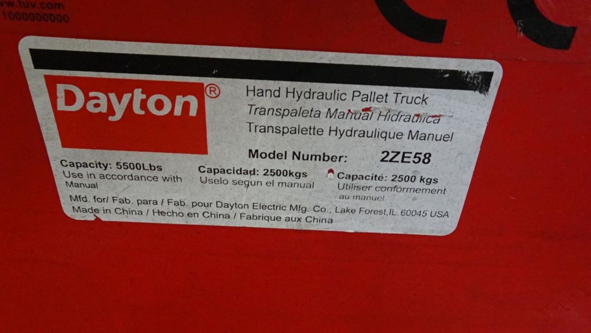 DAYTON 2ZE58 HAND HYDRAULIC PALLET TRUCK, 5,500 LBS. - Image 3 of 3