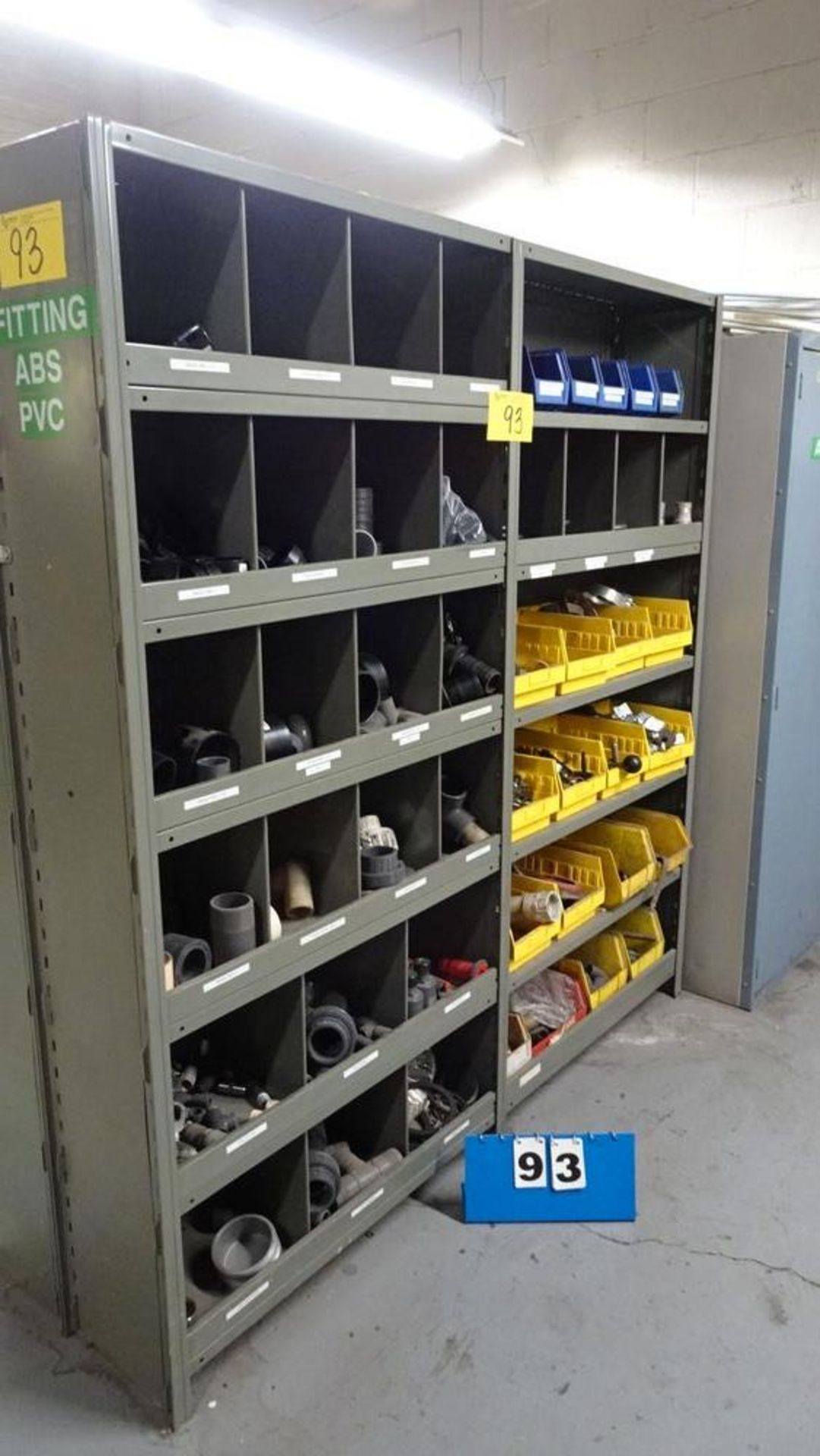 (2) SECTIONS SNAP SHELVING C/W ASSORTED PIPE FITTINGS & BINS