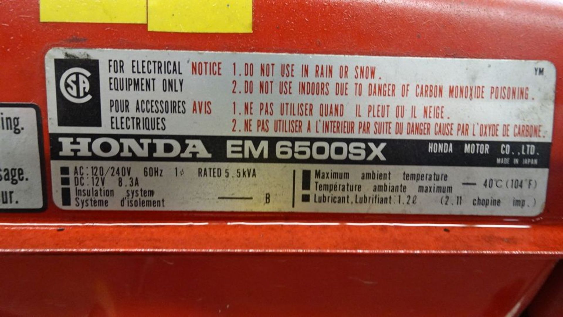 HONDA EM 6500SX PORTABLE GENERATOR, AUTO START, 120/240V, 5.5KVA - Image 7 of 7