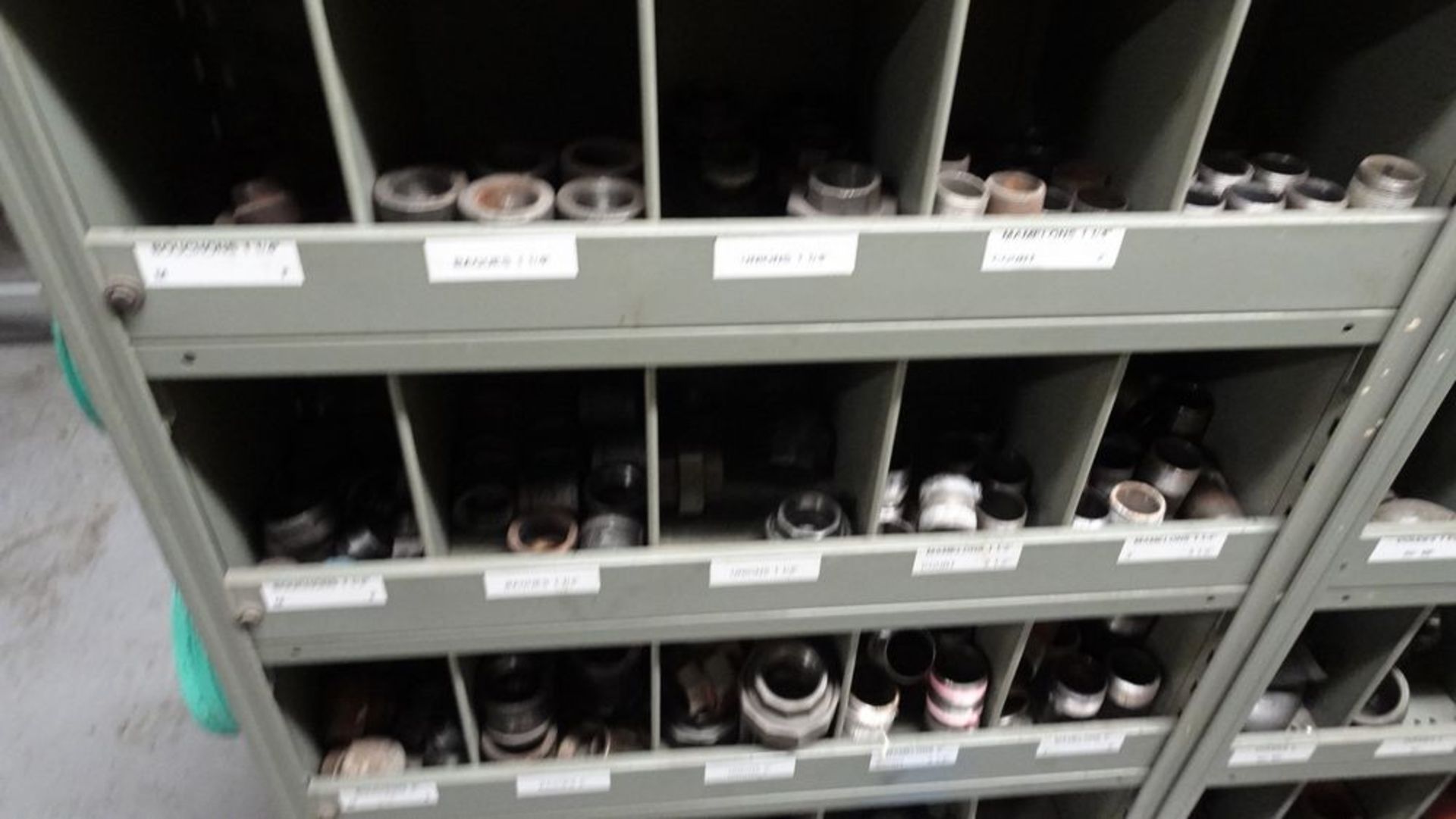 (3) SECTIONS SNAP SHELVING C/W ASSORTED PIPE FITTINGS & BINS - Image 3 of 5