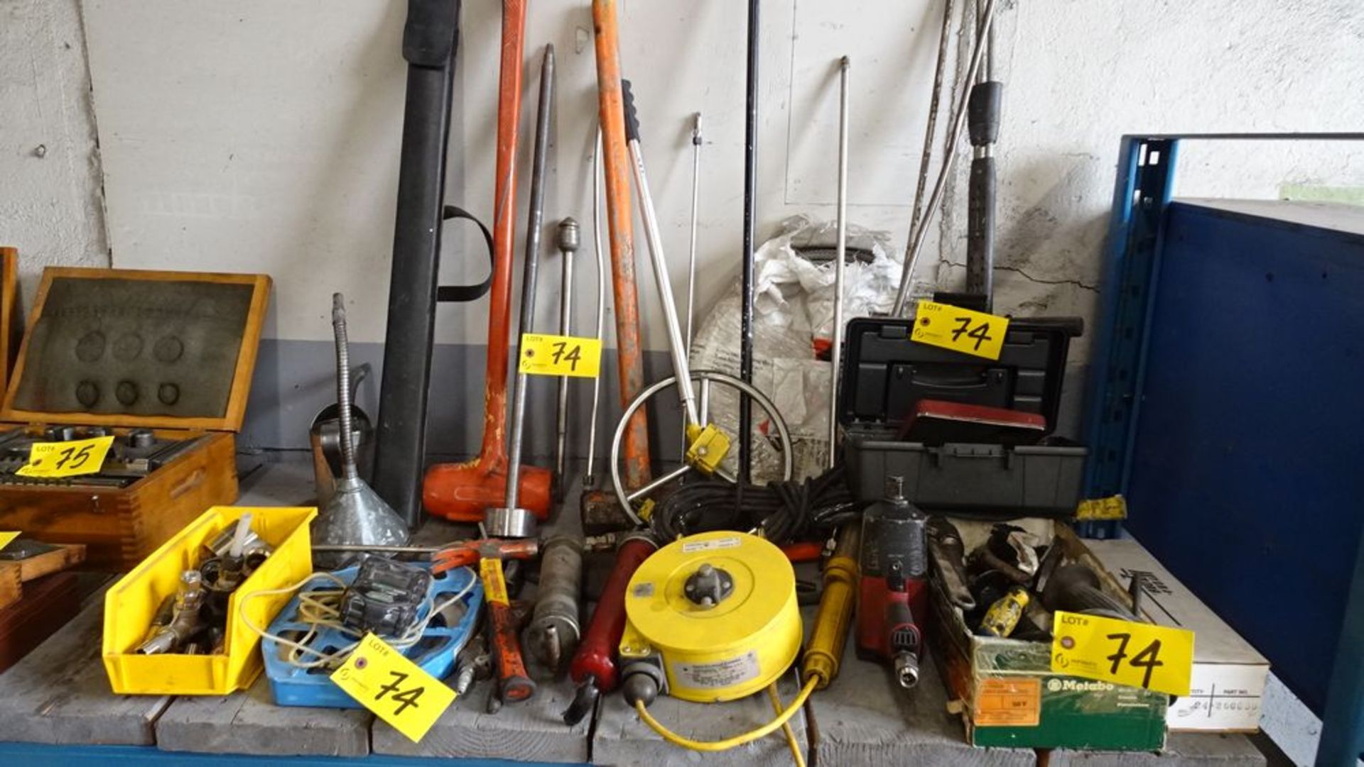 ASSORTED TOOLS, IMPACT GUN, GRINDER, GREASE GUNS, HAMMERS ETC.