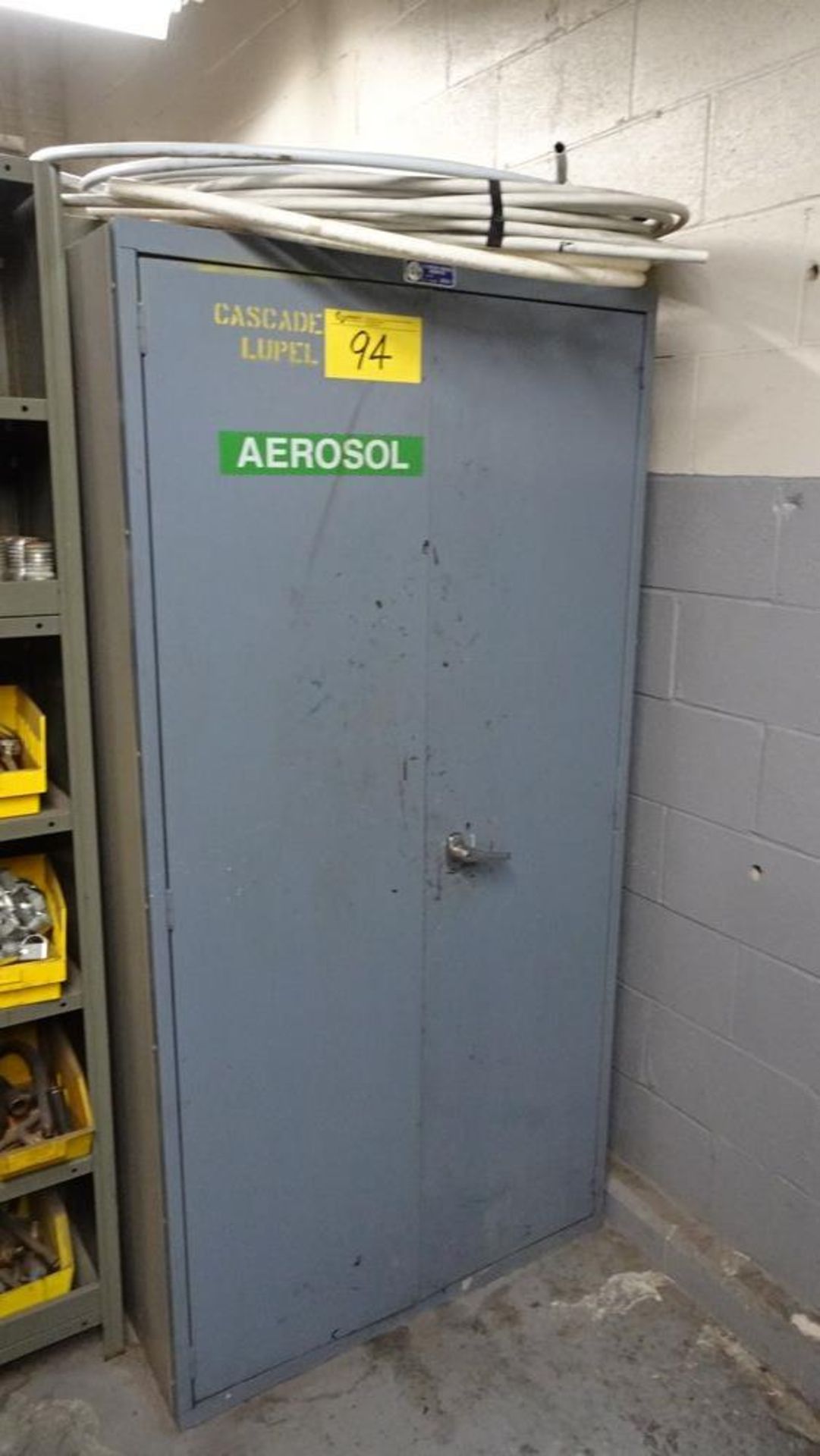 TWO DOOR STORAGE CABINET C/W ASSORTED PAINT, LUBRICANTS ETC. (RIGGING FEE $25) - Image 5 of 5