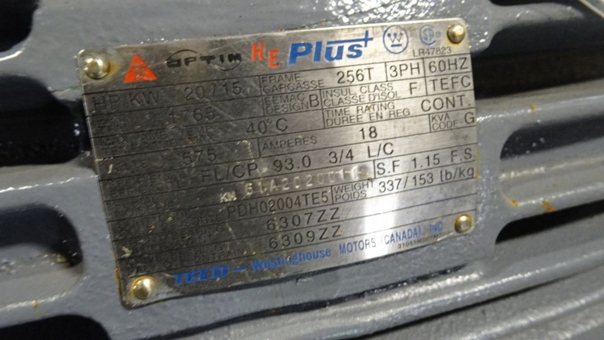 20 HP E/M, 1765 RPM, 575V (RIGGING FEE $25) - Image 3 of 3