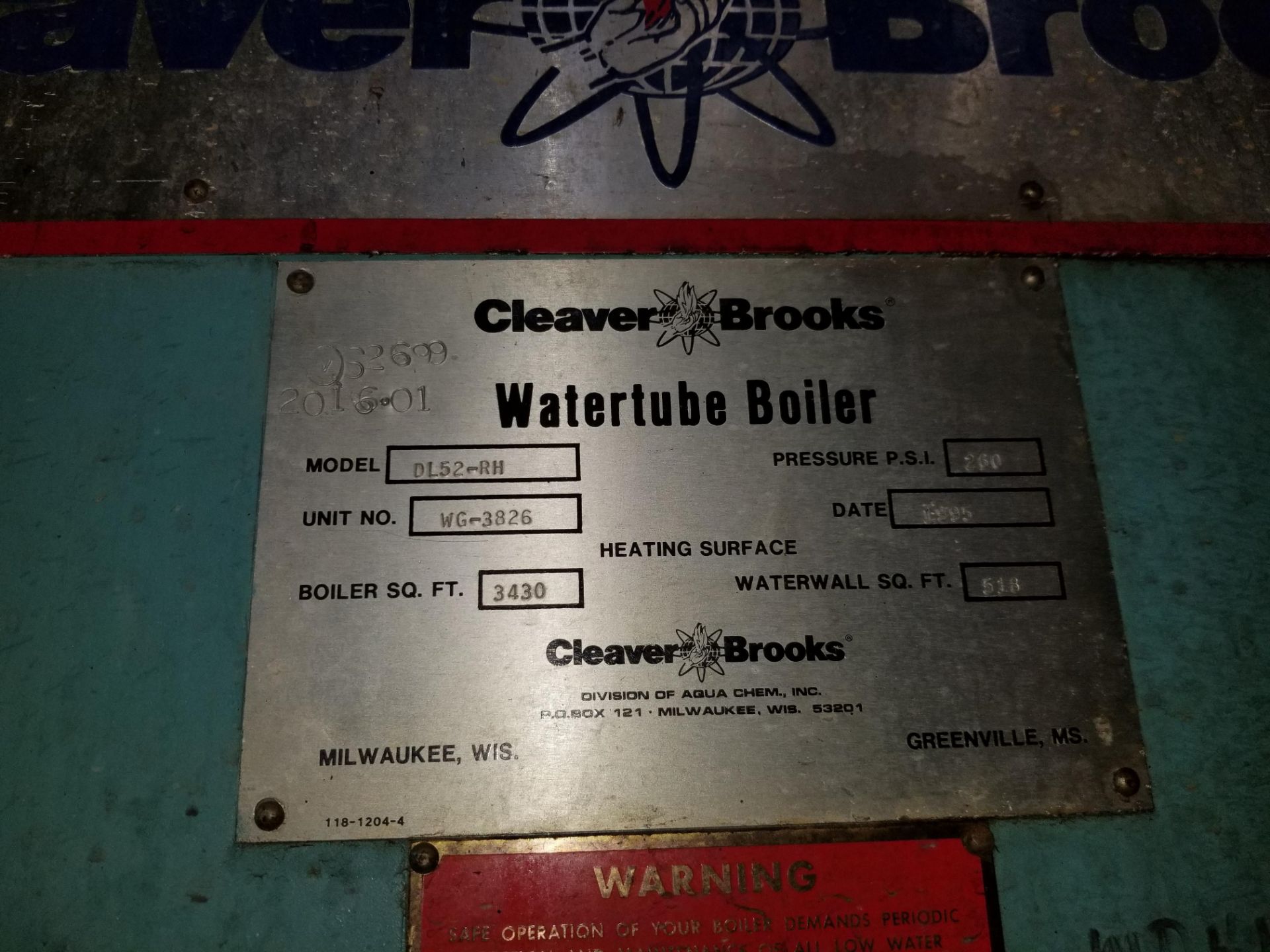 1995 CLEAVER BROOKS DL52-RH WATERTUBE BOILER, 260 PSI, BOILER SQUARE FOOT 3430, WATERWALL SQUARE - Image 24 of 27