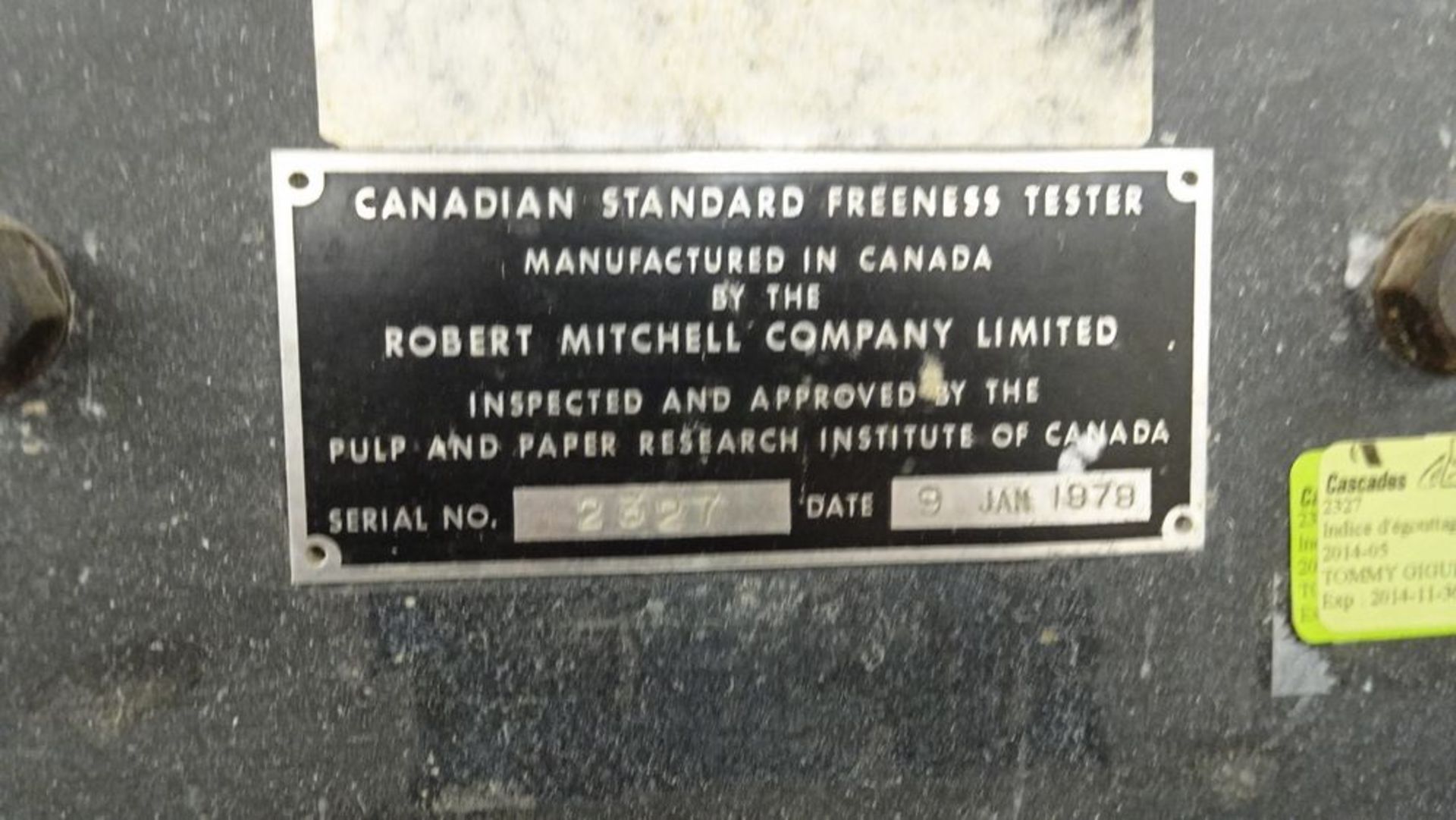 ROBERT MITCHELL CANADIAN STANDARD FREENESS TESTER, S/N 2327 - Image 2 of 2