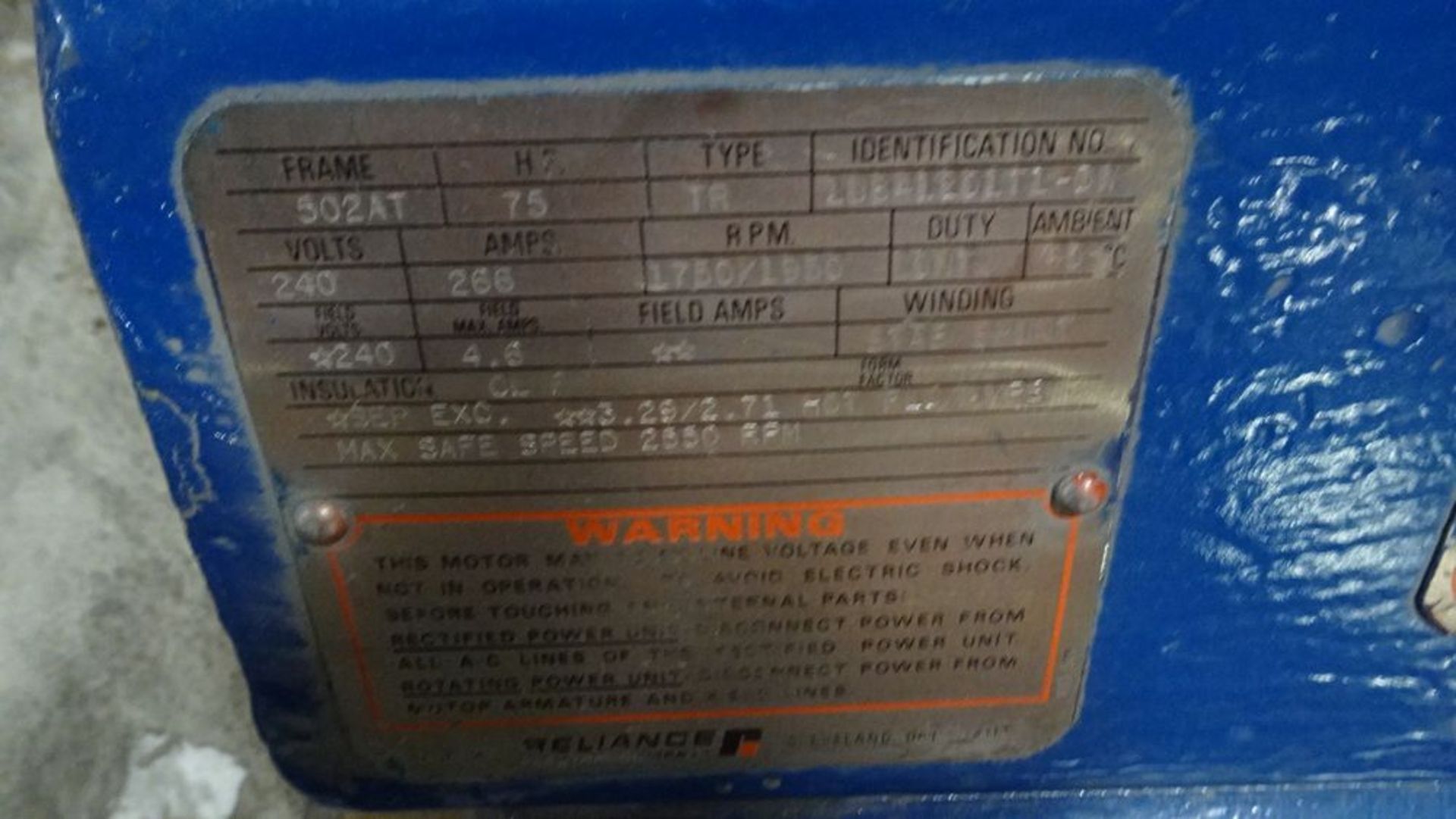 100 HP E/M, 1750/1950 RPM, 3/60/575V, 240V DC VARIABLE SPEED (RIGGING FEE $25) - Image 4 of 4