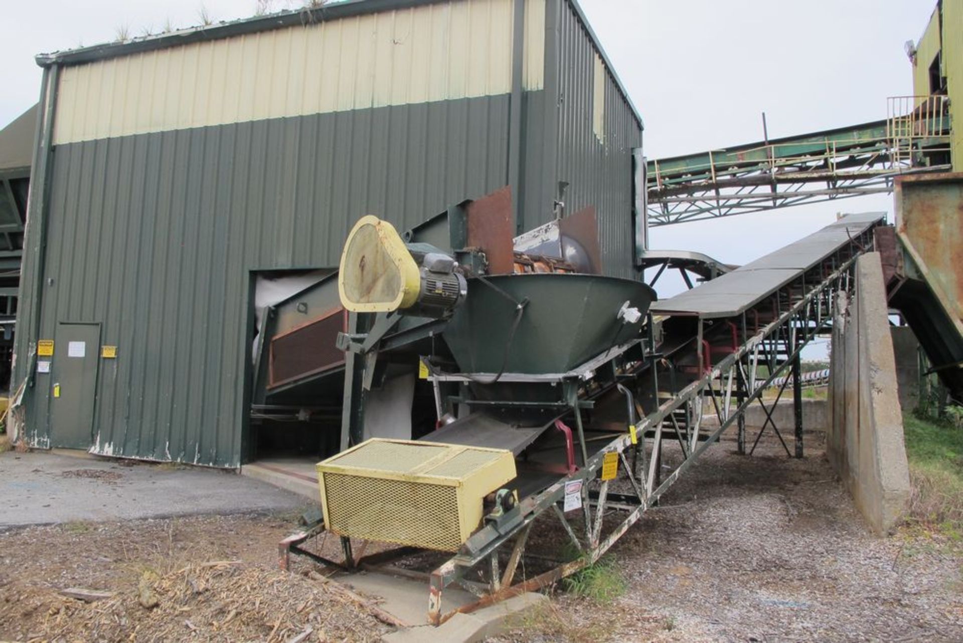 LOT OF 2 45"W INCLINE RUBBERT BELT CONVEYORS 80'L AND 120'L FROM CHIPPER BLDG TO TOP FLOOR OF WOOD