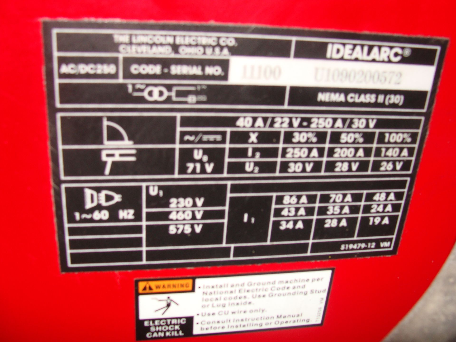 LINCOLN ELECTRIC IDEALARC 250 AC/DC WELDER - Image 3 of 3
