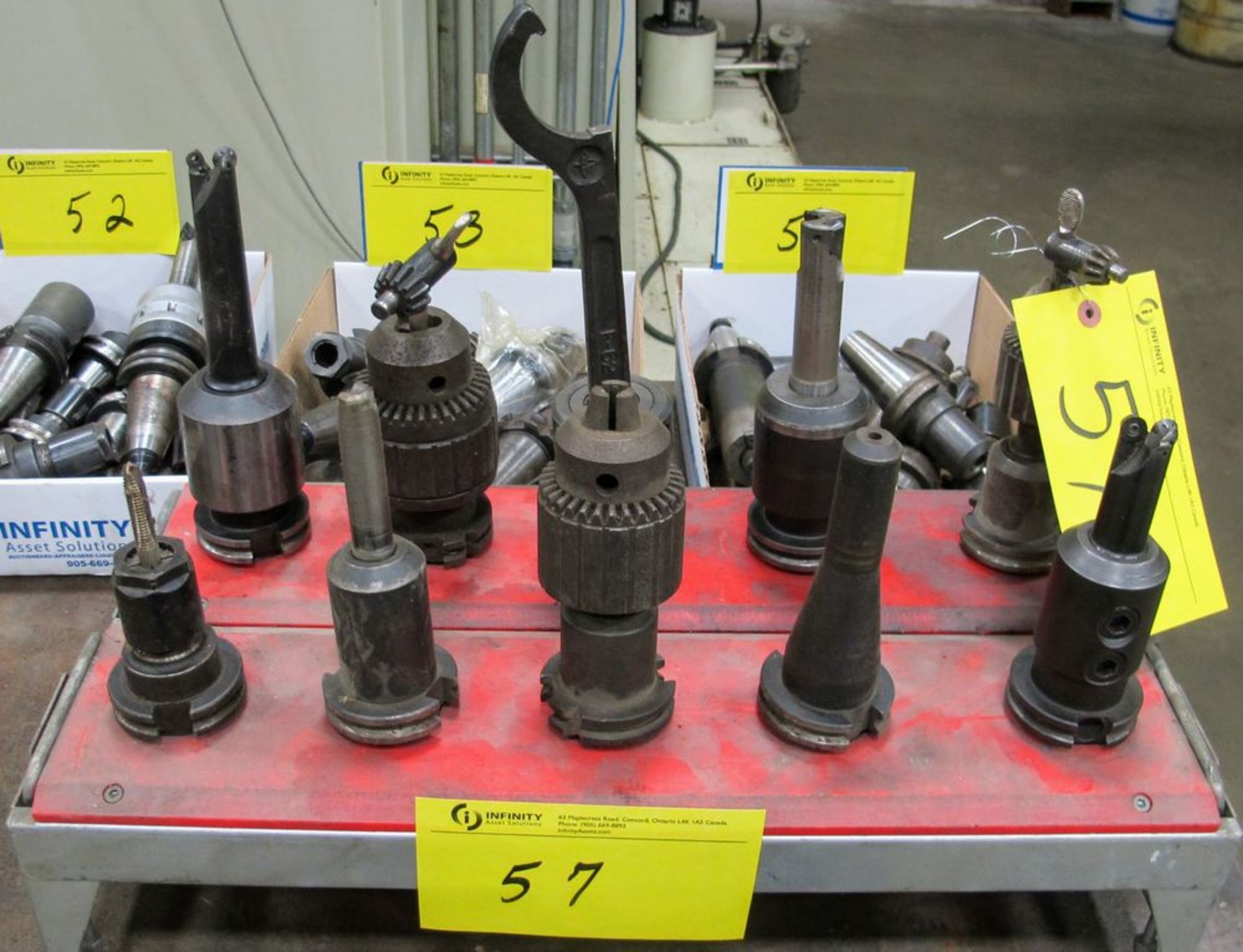 LOT (10) ASST. CAT40 TOOL HOLDERS W/ TOOLING W/ TRAYS