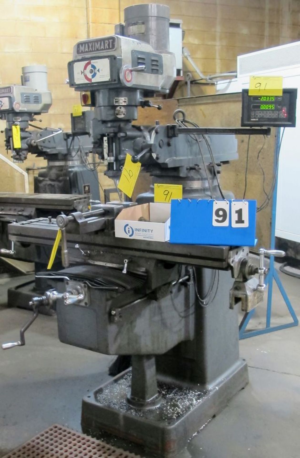 MAXIMART S-3VS Vertical Milling Machine, s/n 991404, 10” x 50” Table, Newall 2-Axis DRO, 3HP, 4,