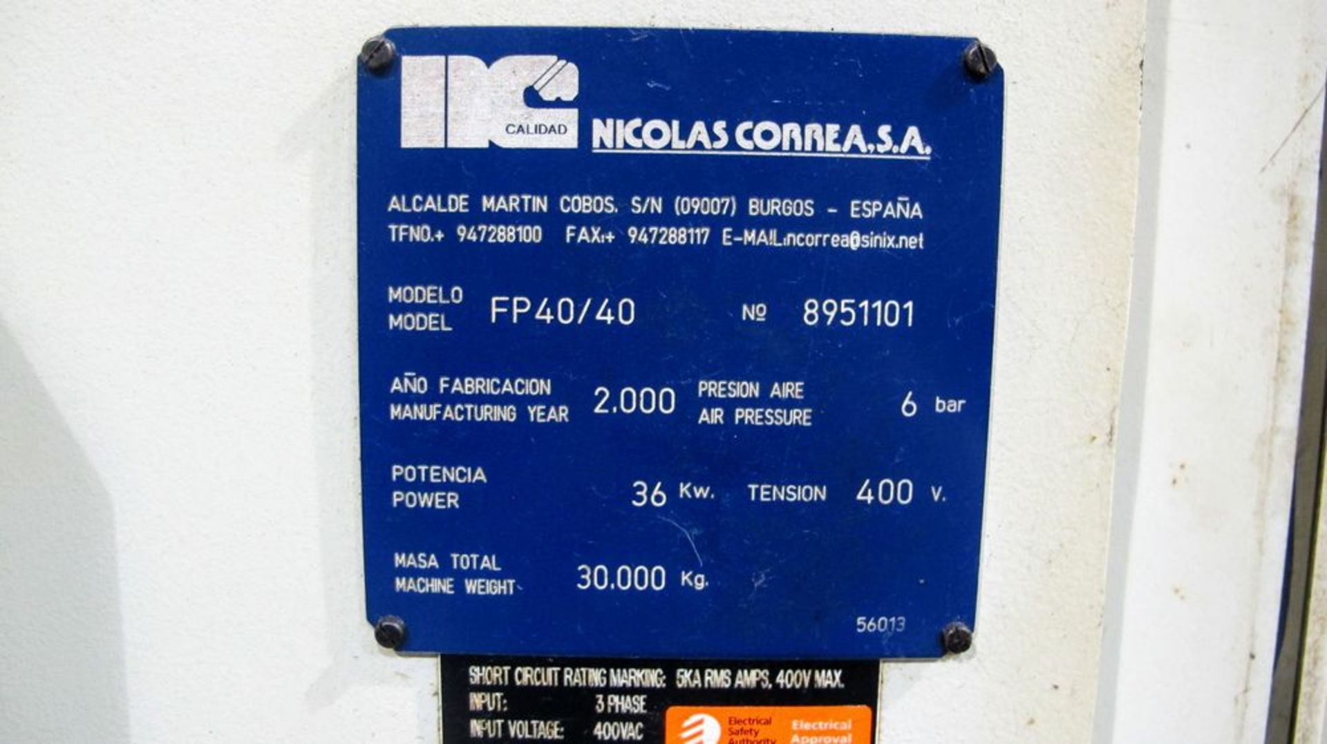2000 NICOLAS CORREA FP-40/40 CNC Bridge Type Vertical Machining Center, s/n 8951101, 50” x 160” - Image 15 of 15