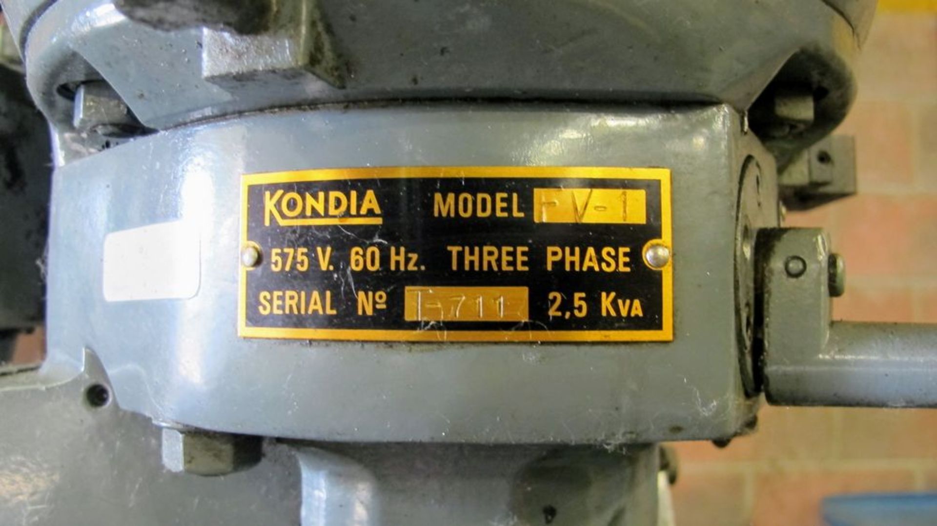 KONDIA FV-1 Vertical Milling Machine, 12” x 48” Table, 4,000 RPM, s/n T-711 - Image 2 of 3