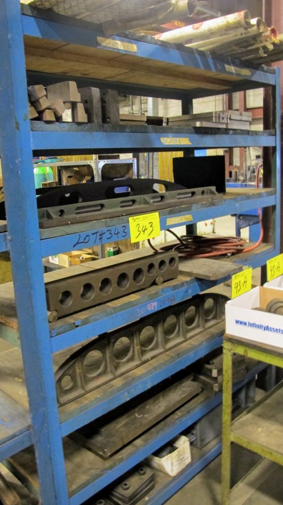 LOT (2) METAL SHELVES W/ CONTENTS INCLUDING SETUP PLATES, ETC. (NO WELDING RODS) - Image 2 of 4