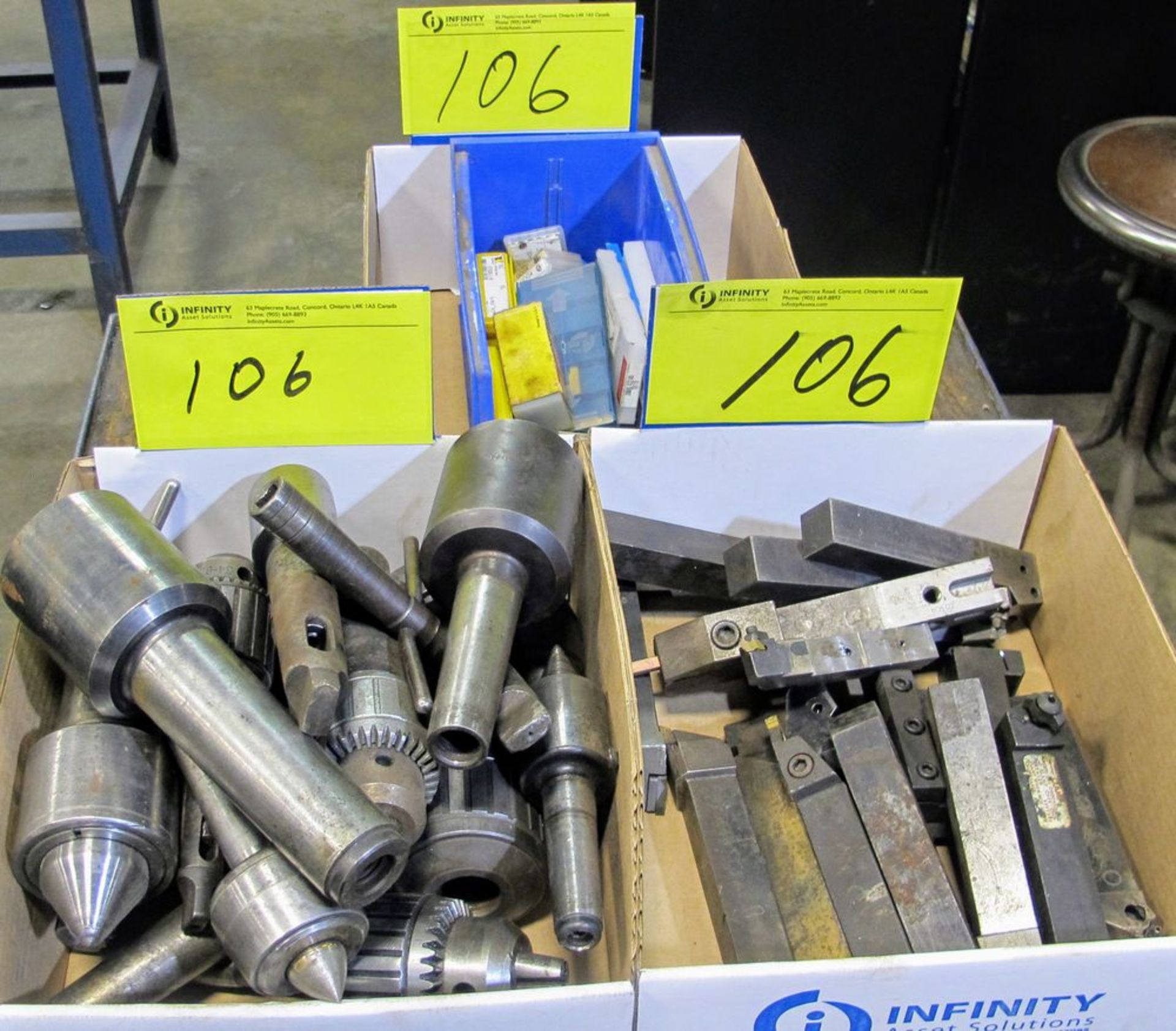 LOT ASST. JACOBS CHUCKS, CARBIDE CUTTER HOLDERS, CARBIDE CUTTING BITS, ETC.