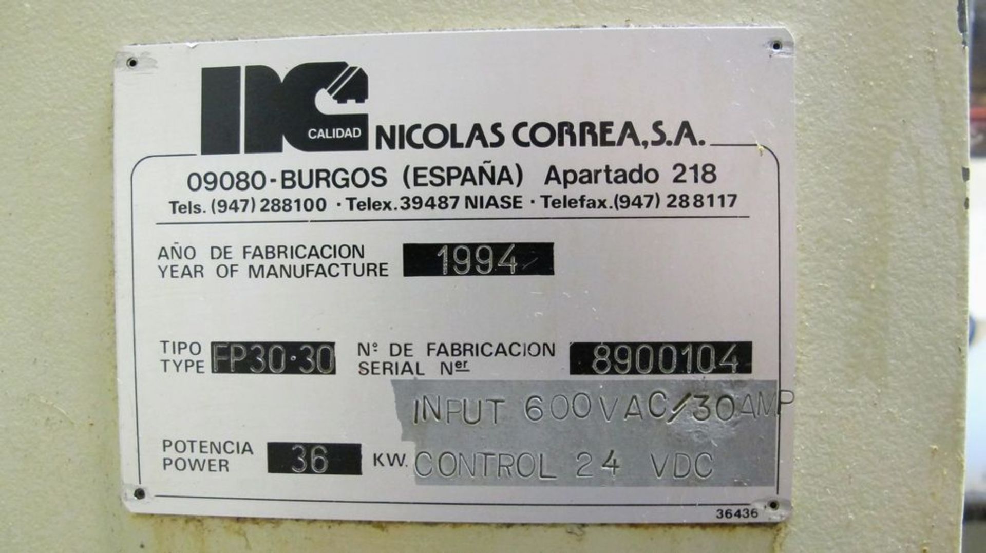 NICOLAS CORREA FP-30/30 CNC Bridge Type Vertical Machining Center, s/n 8900104, 49” x 120” Table ( - Image 13 of 13